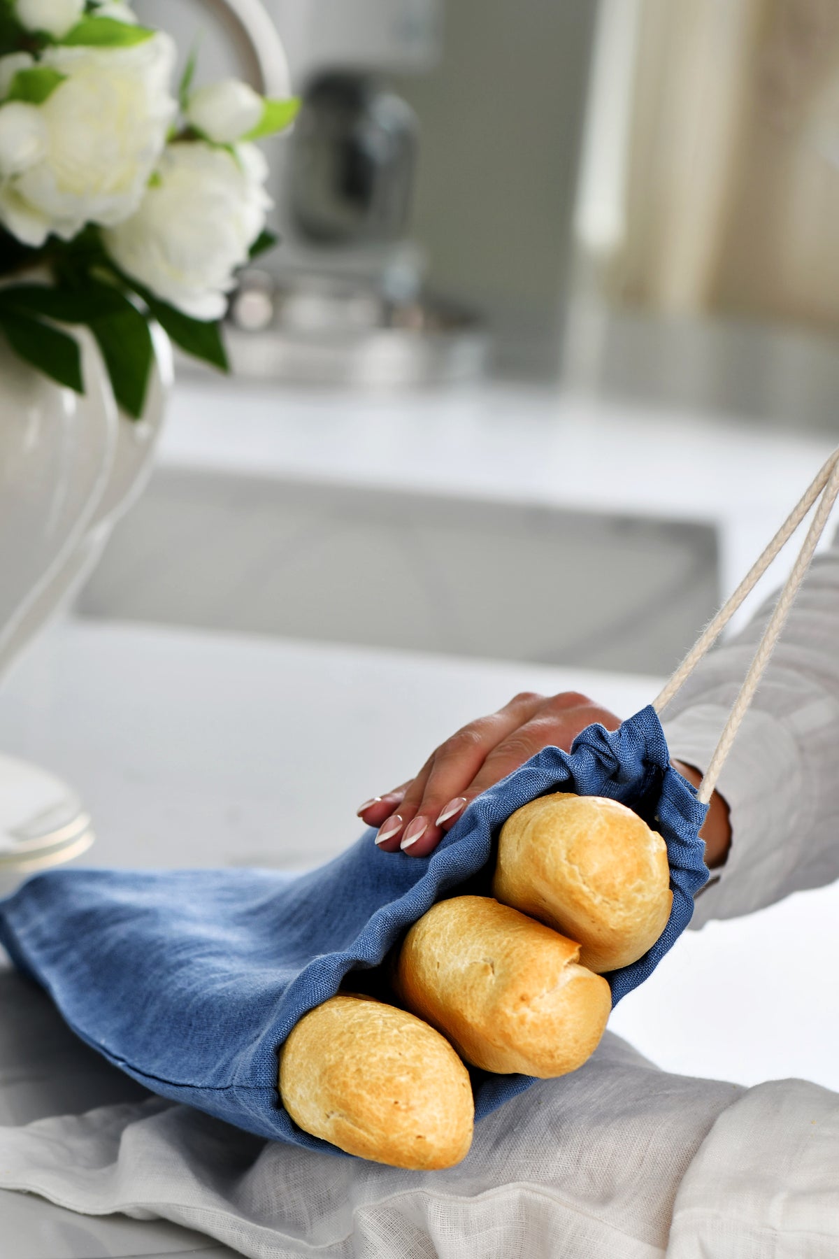 Linen Baguette Bread Bag KB001 in yellow colour (22A)