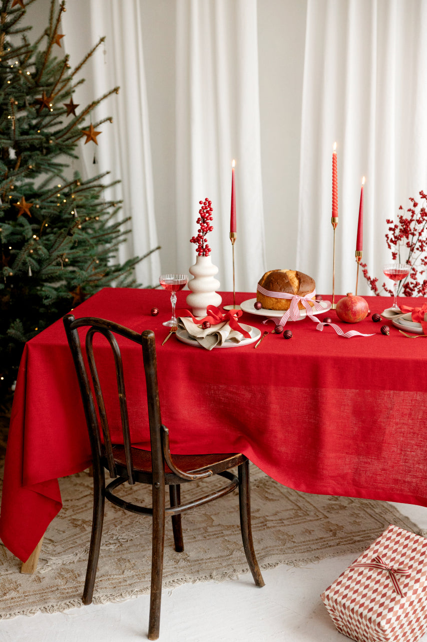 Linen Tablecloth TC002 in RED COLOUR (2)