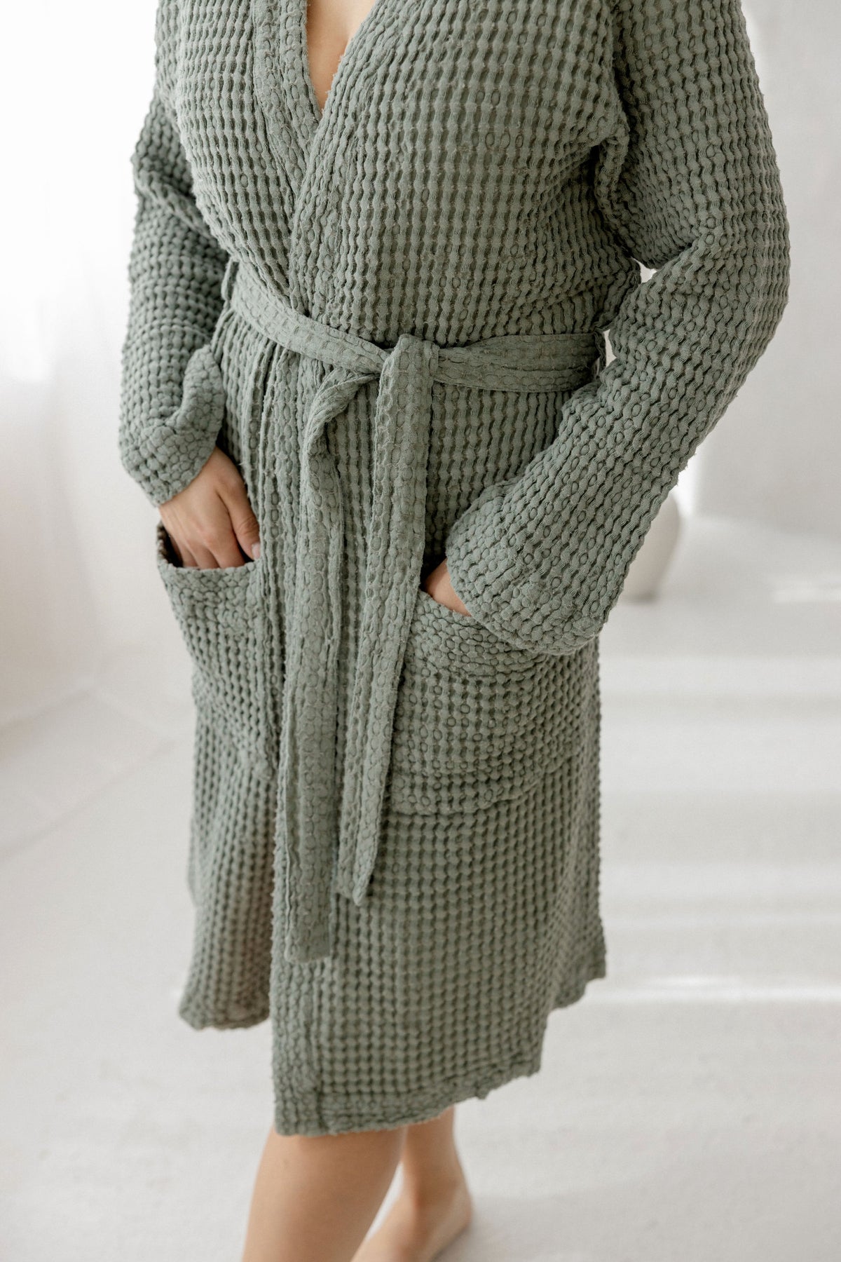 Linen Bathrobe BW001 in mint colour