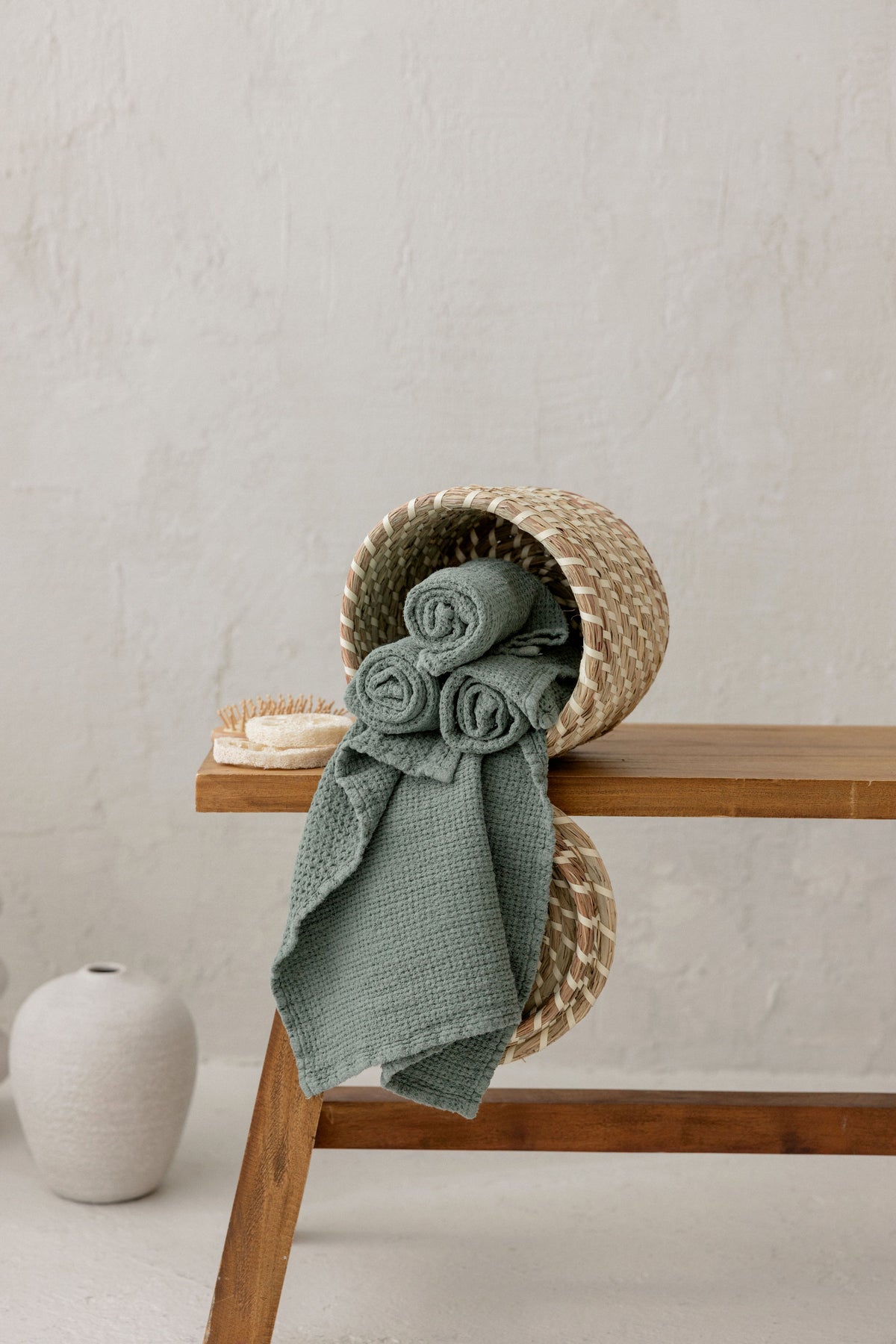 Linen Waffle Bath Towel TW003 in Forest Green colour