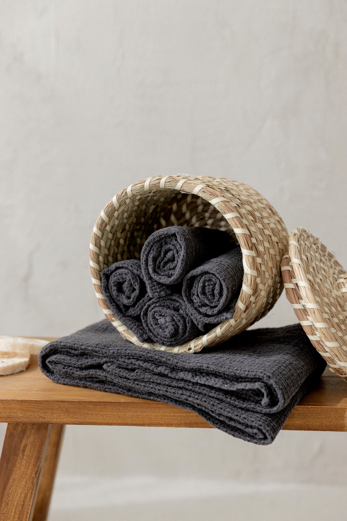 Linen Waffle Bath Towel TW003 in Charcoal colour