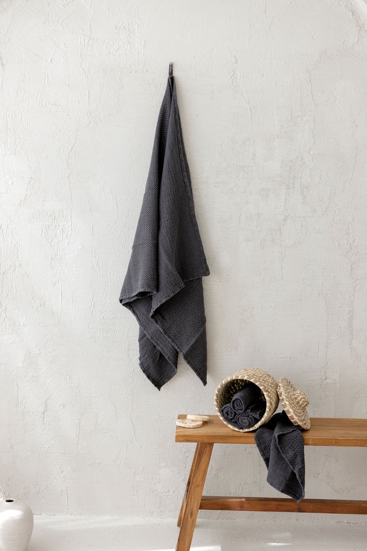 Linen Waffle Bath Towel TW003 in Charcoal colour