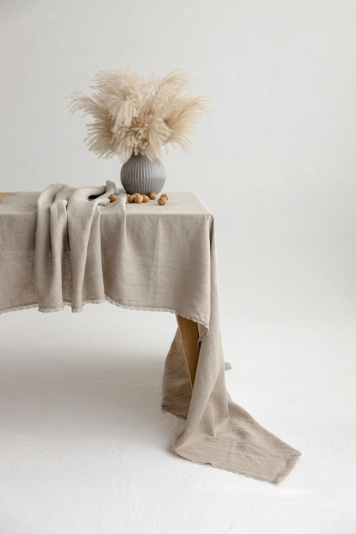 Linen Tablelcoth TC006 with lace IN NATURAL COLOUR