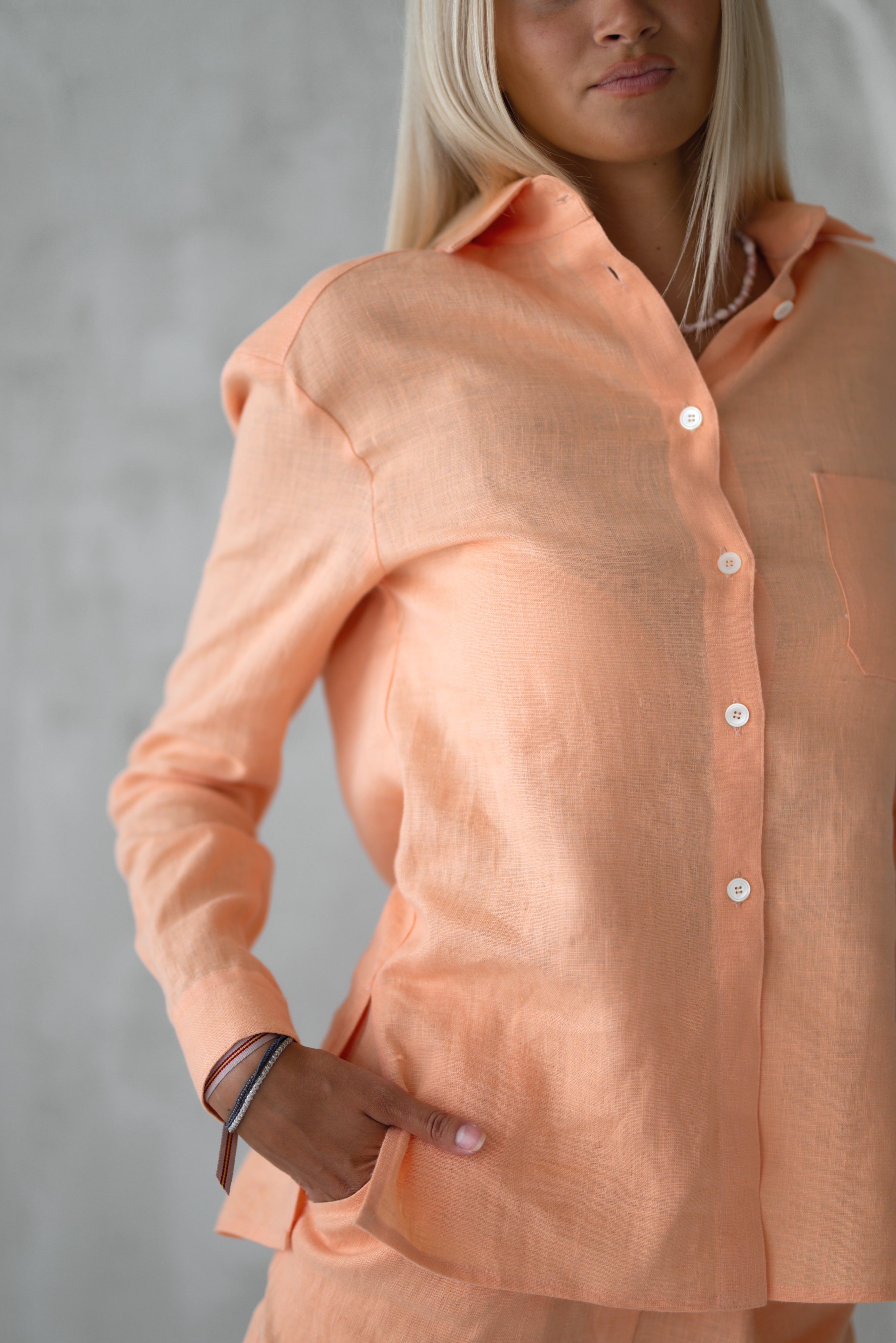 Linen Shirts CW004 in PEACH colour (3583)