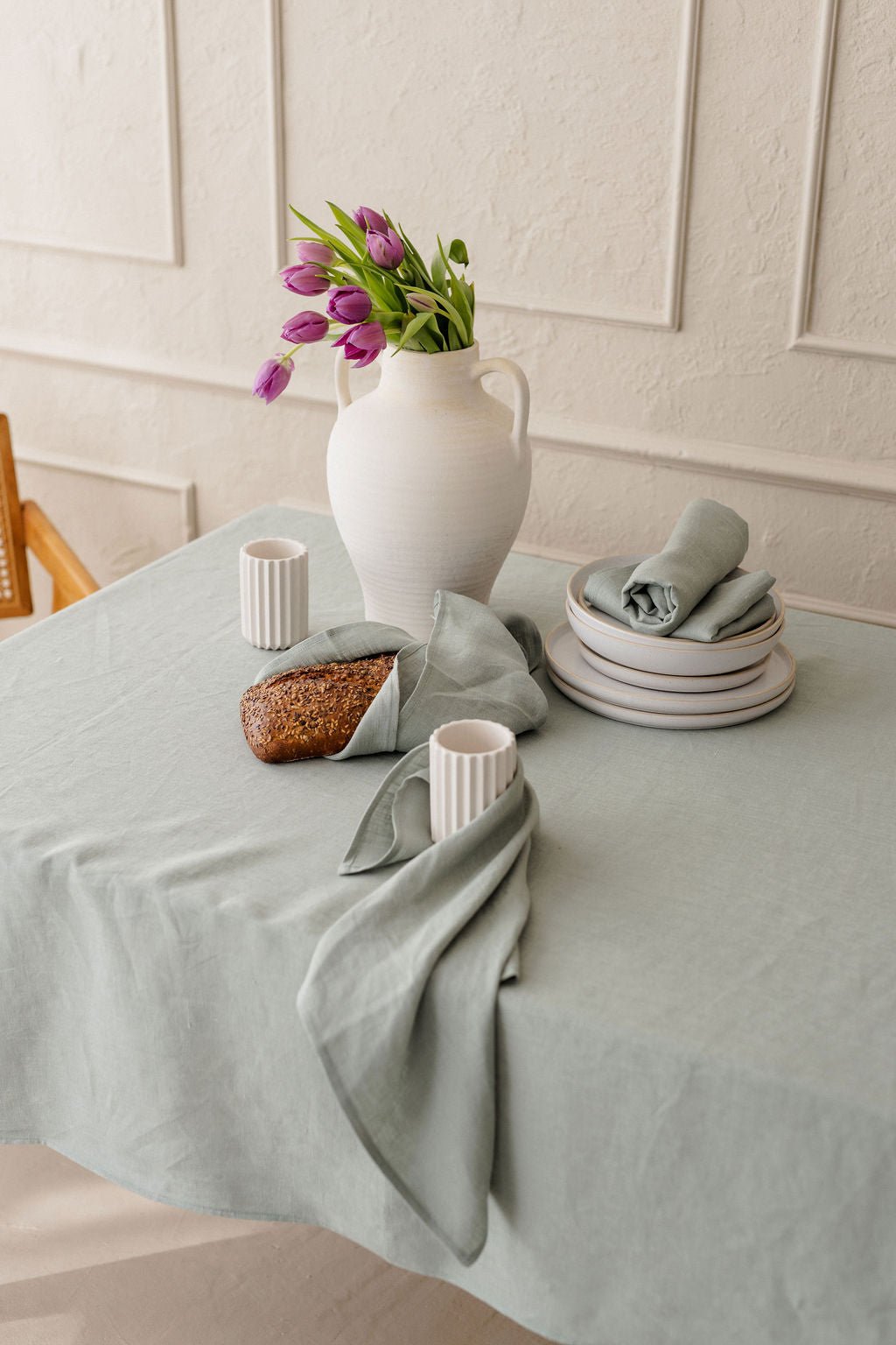 Linen Tablecloth – Natural – White | Wholesale Linen Towels, Tablecloths, Napkins, Bathrobes, Aprons, Abayas & Thobes - Middle East Collection by Unique Linen“