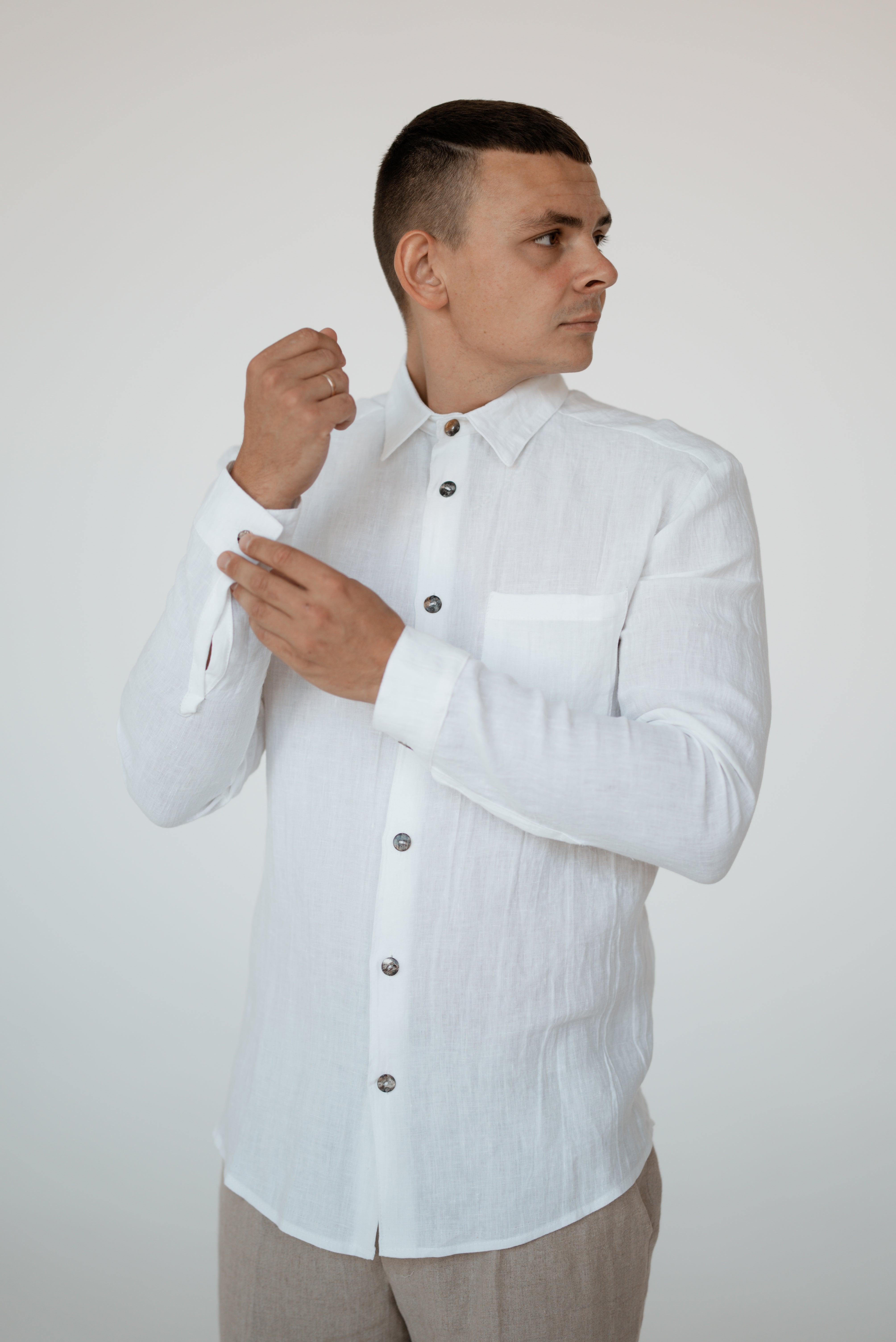 Linen Men Shirts CM018 in Optical White
