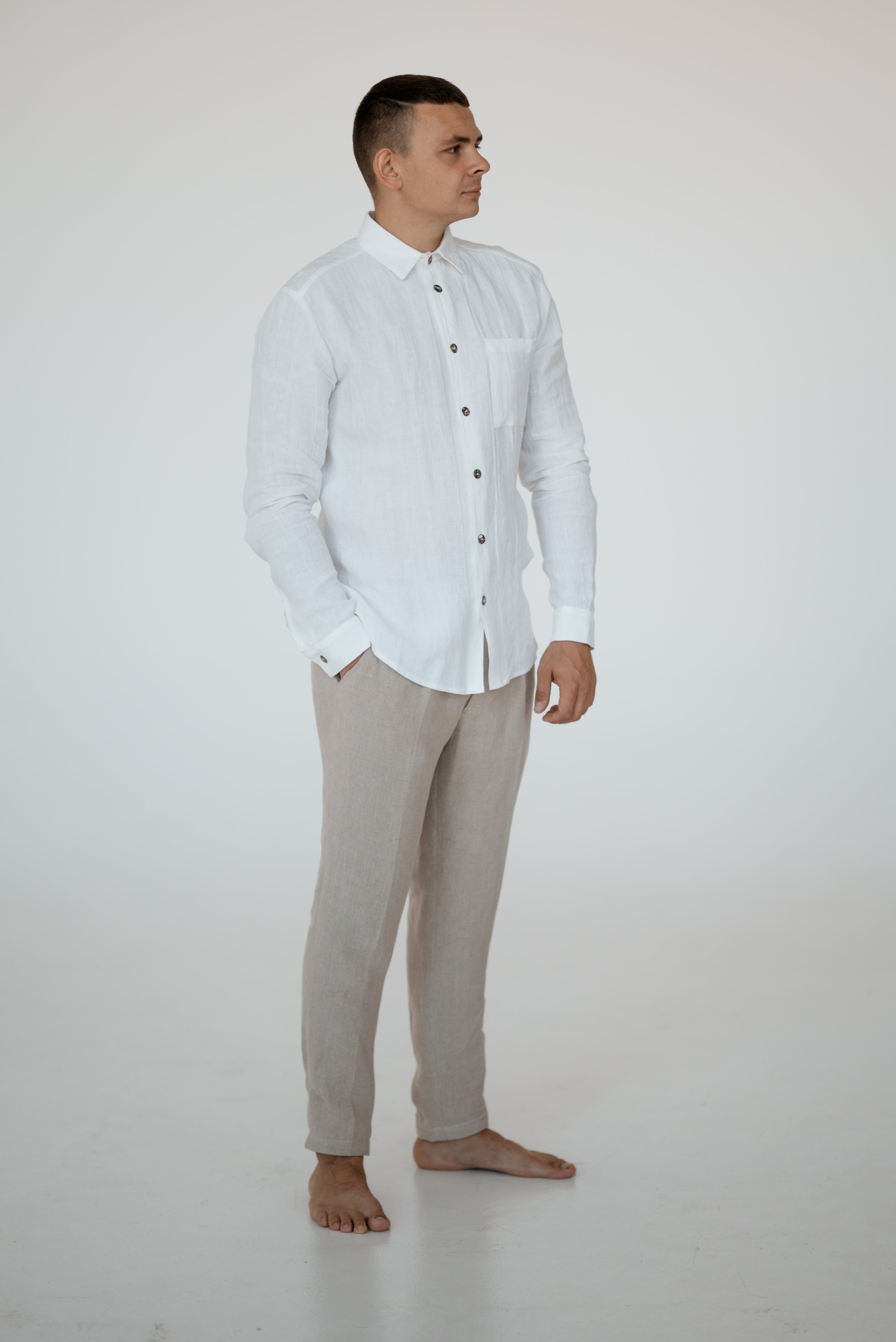 Linen Men Shirts CM018 in Optical White