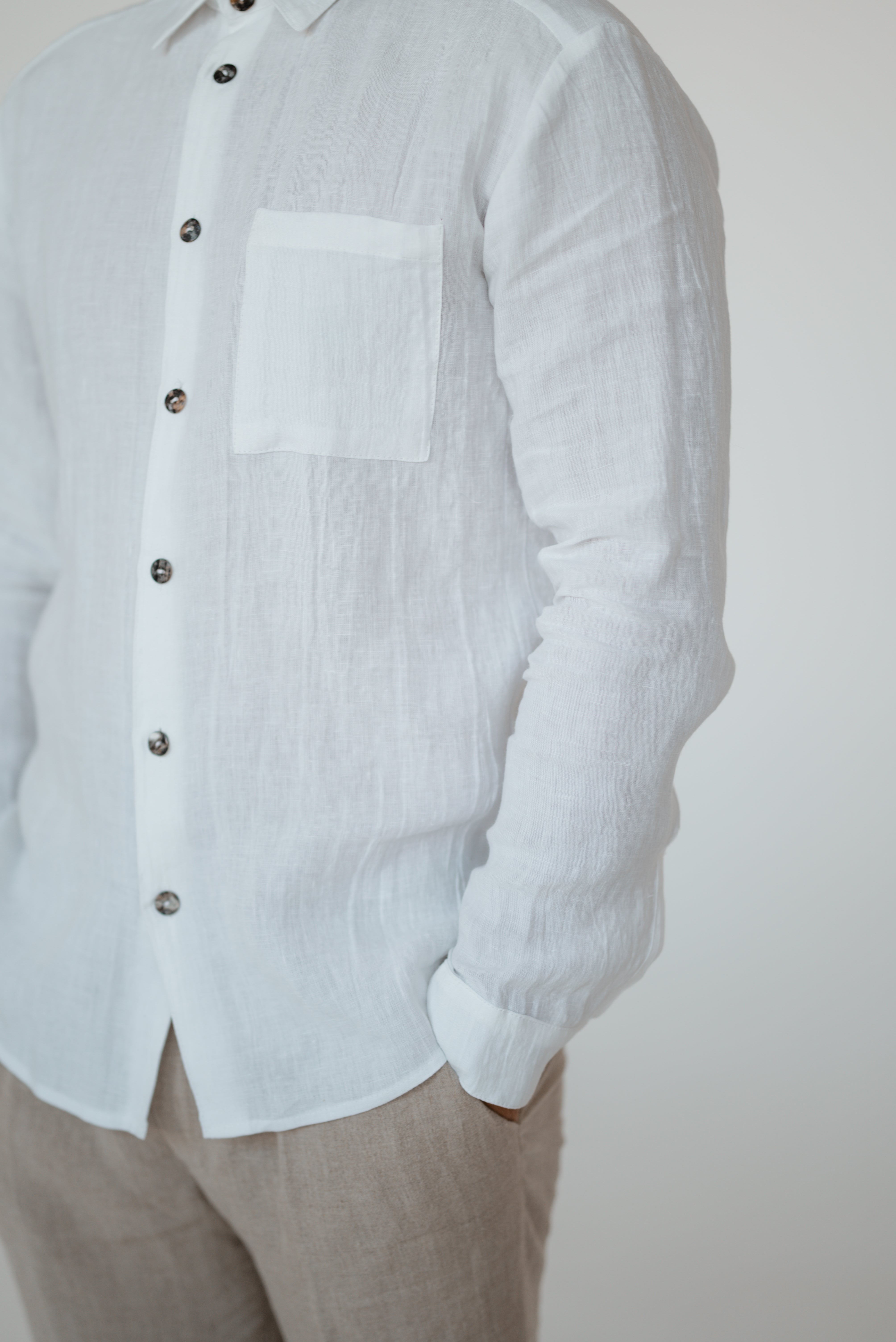 Linen Men Shirts CM018 in Optical White