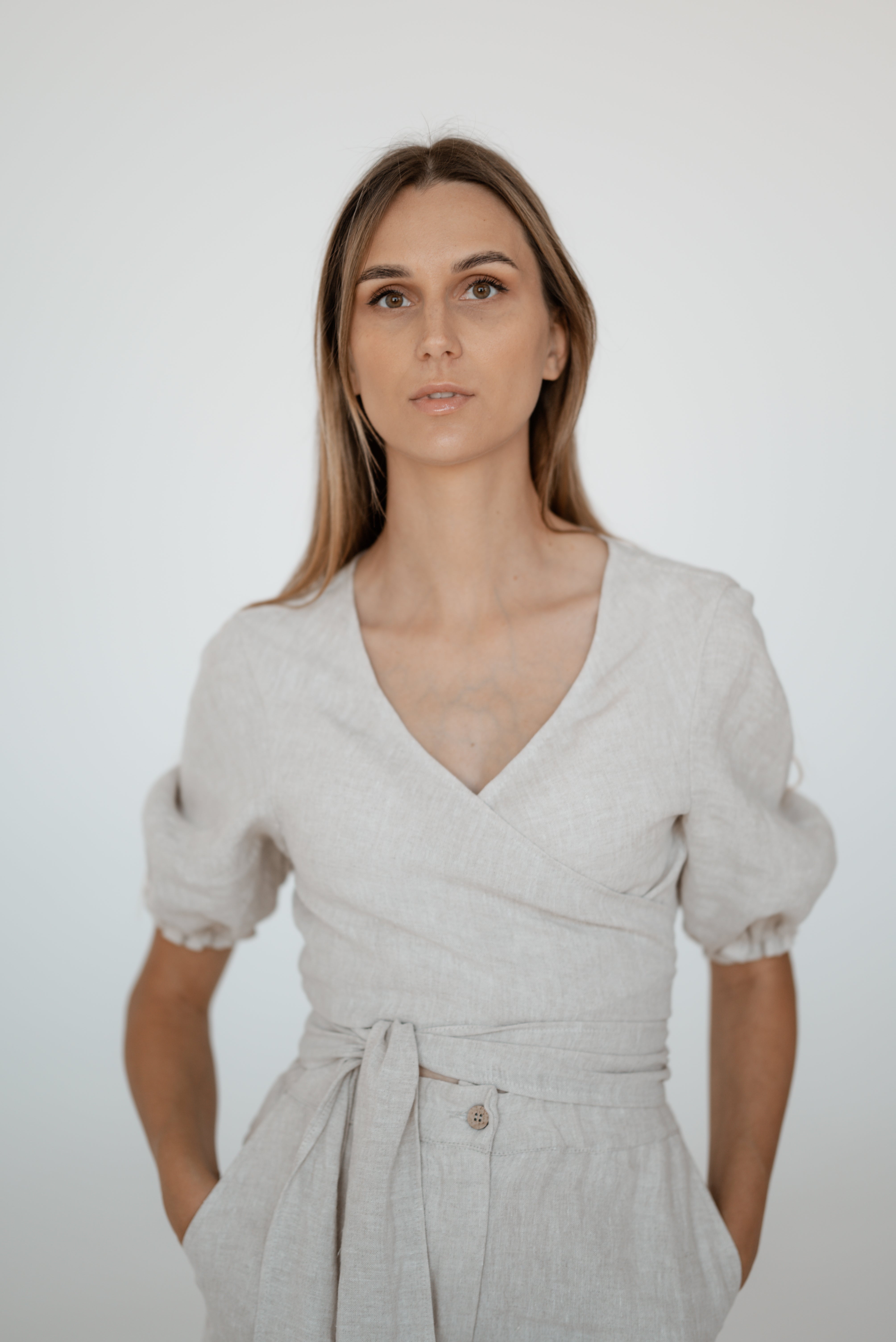 Linen Wrap-Blouse CW019