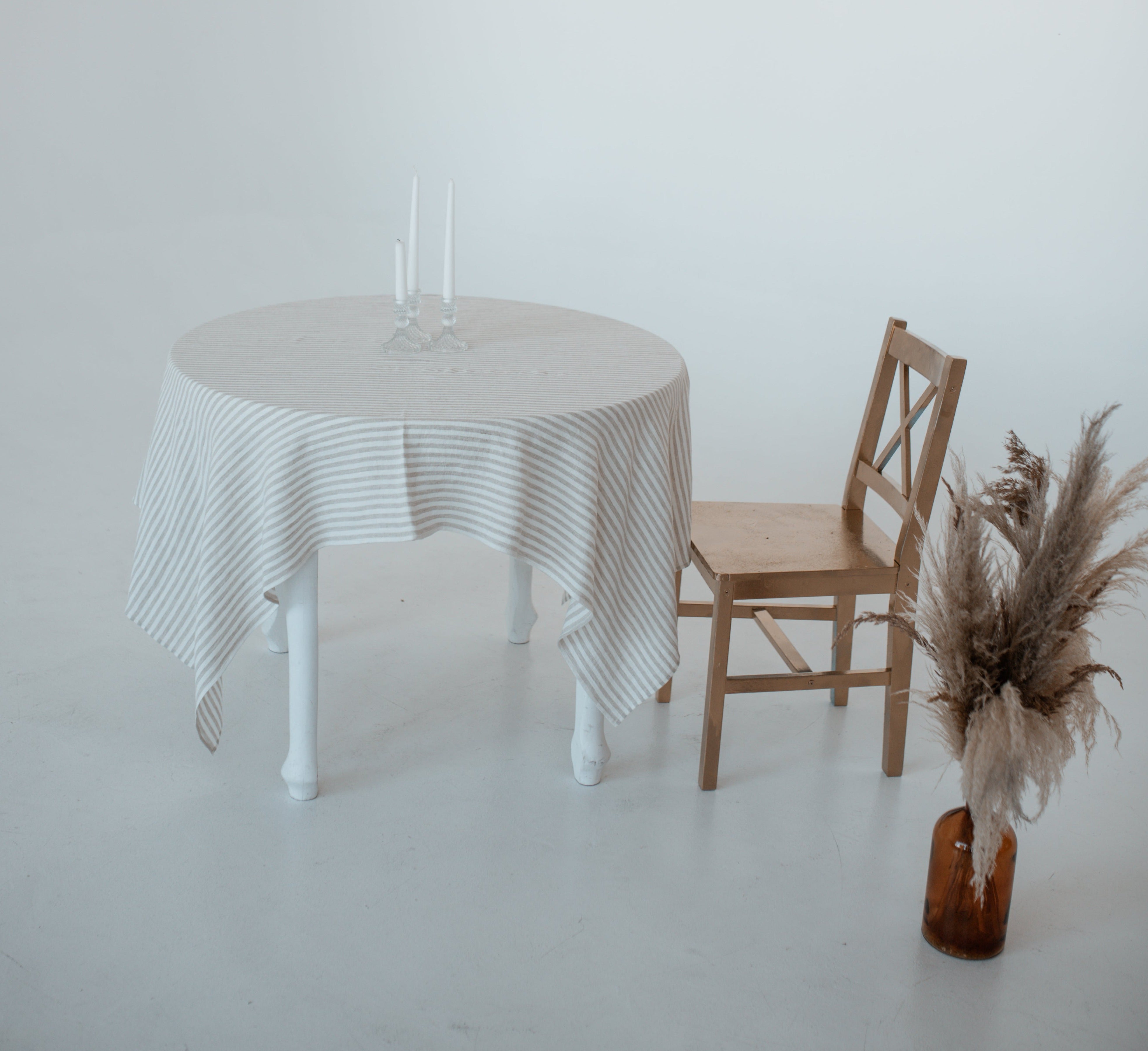 Linen Tablecloth TC001  in STRIPED WHITE/NATURAL