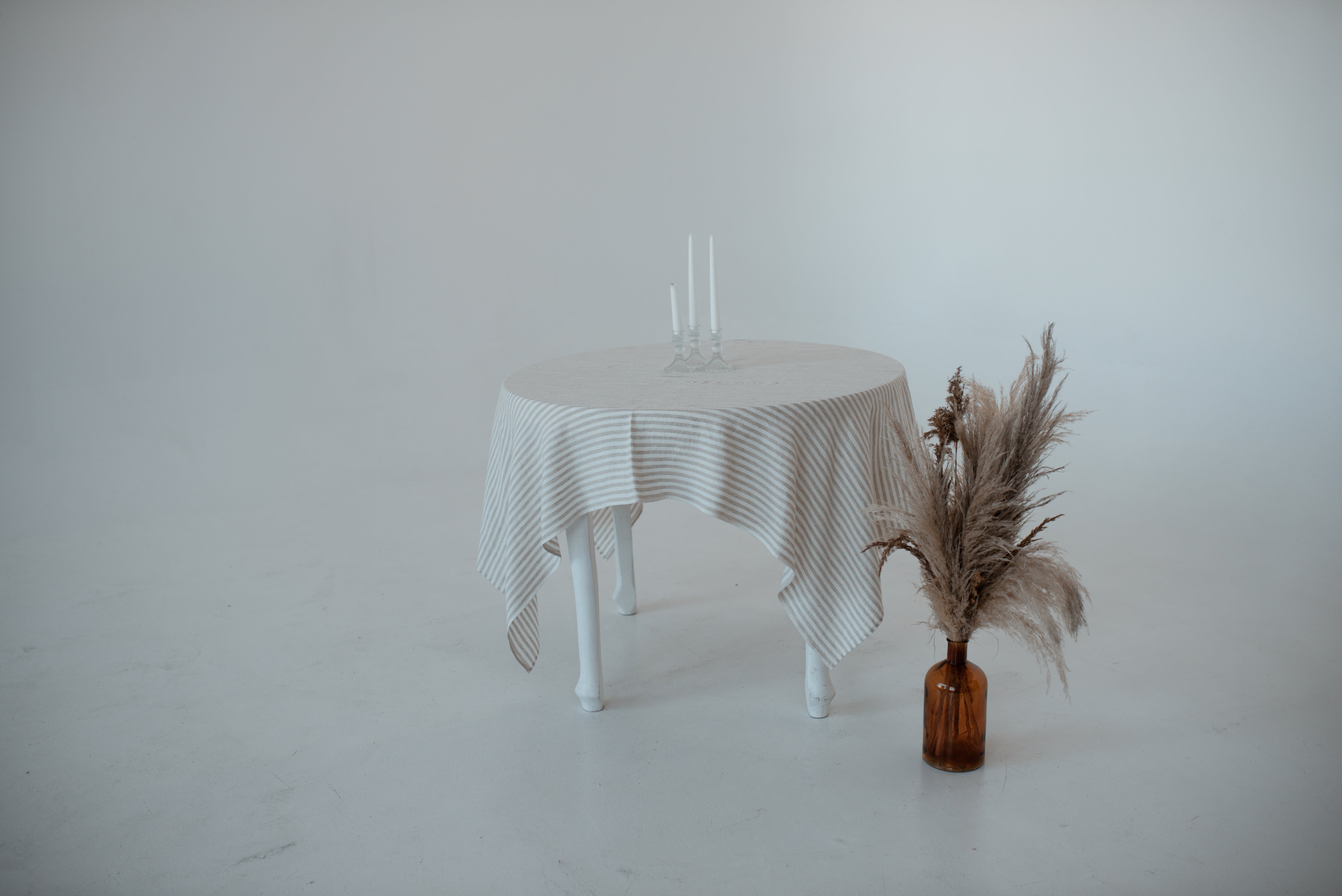 Linen Tablecloth TC001  in STRIPED WHITE/NATURAL