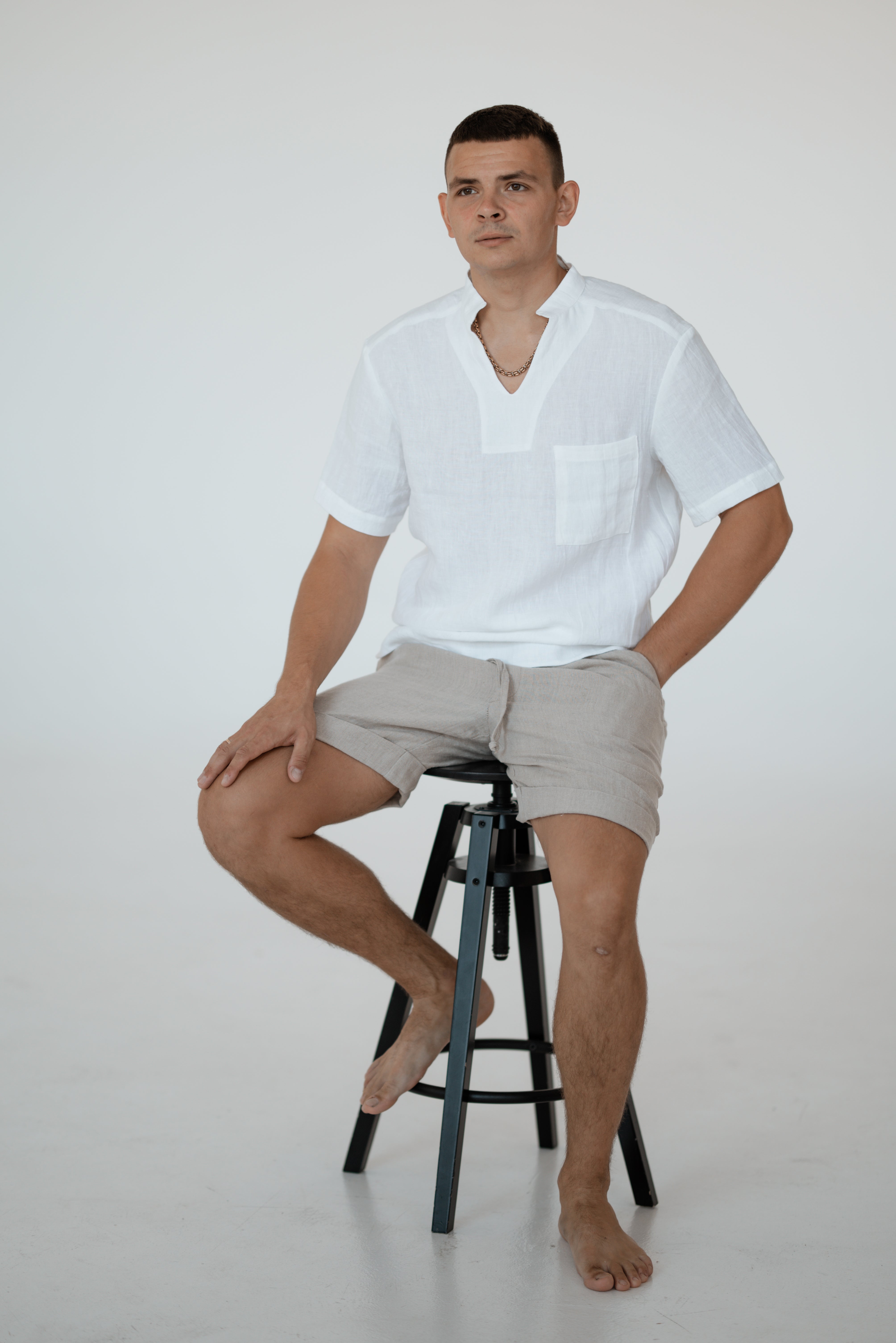 Linen T-shirt CM026 in OPTICAL WHITE