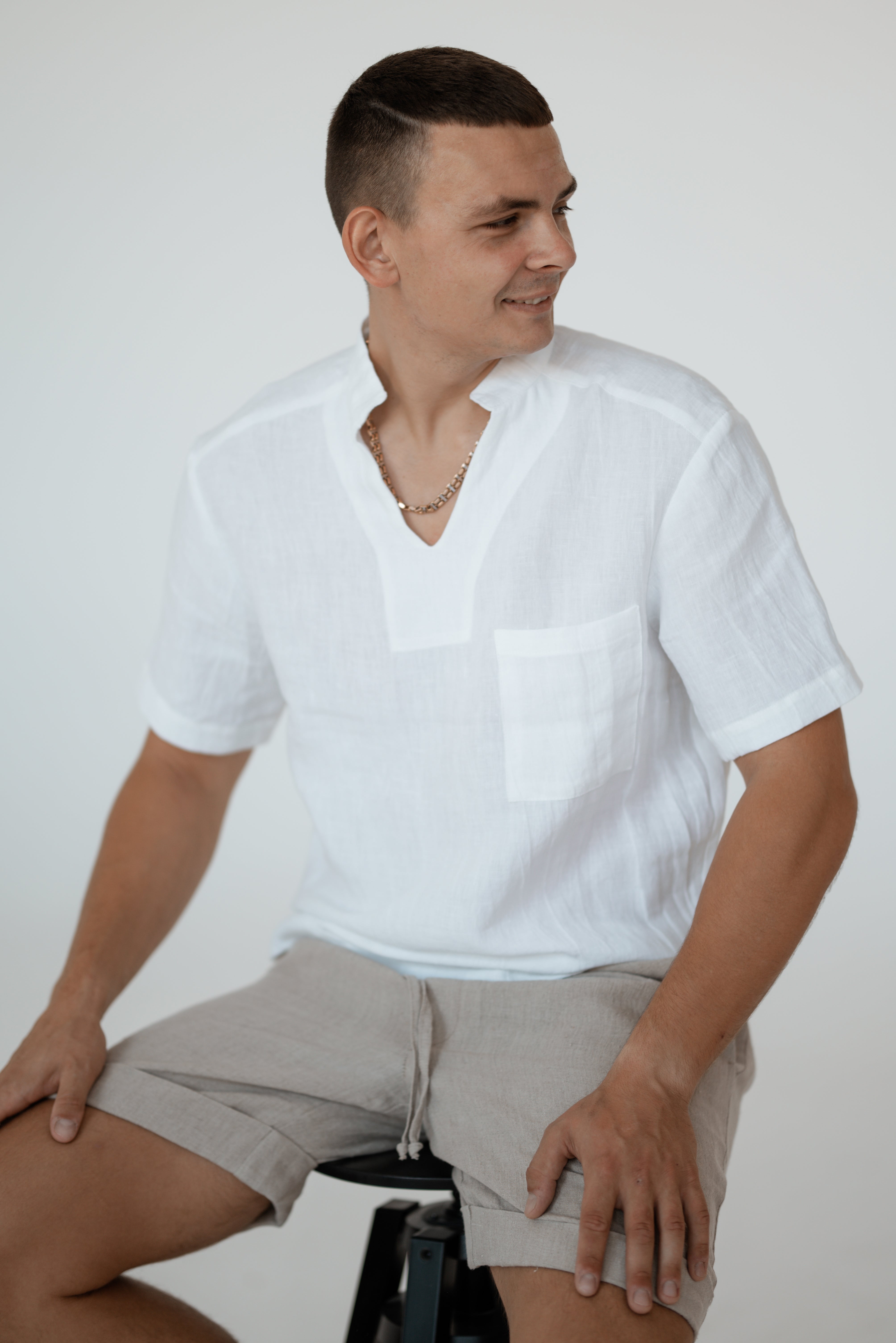 Linen T-shirt CM026 in OPTICAL WHITE