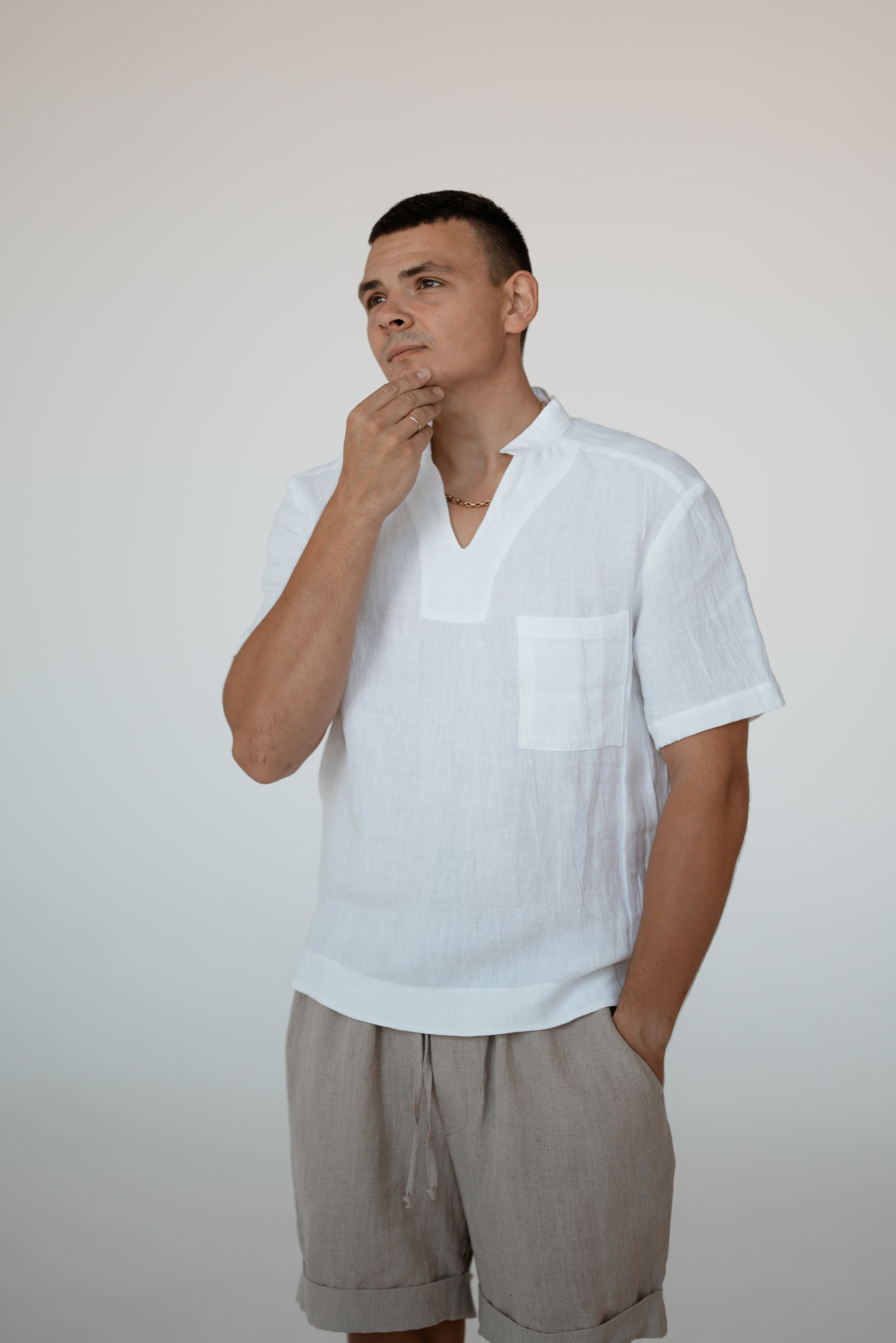 Linen T-shirt CM026 in OPTICAL WHITE