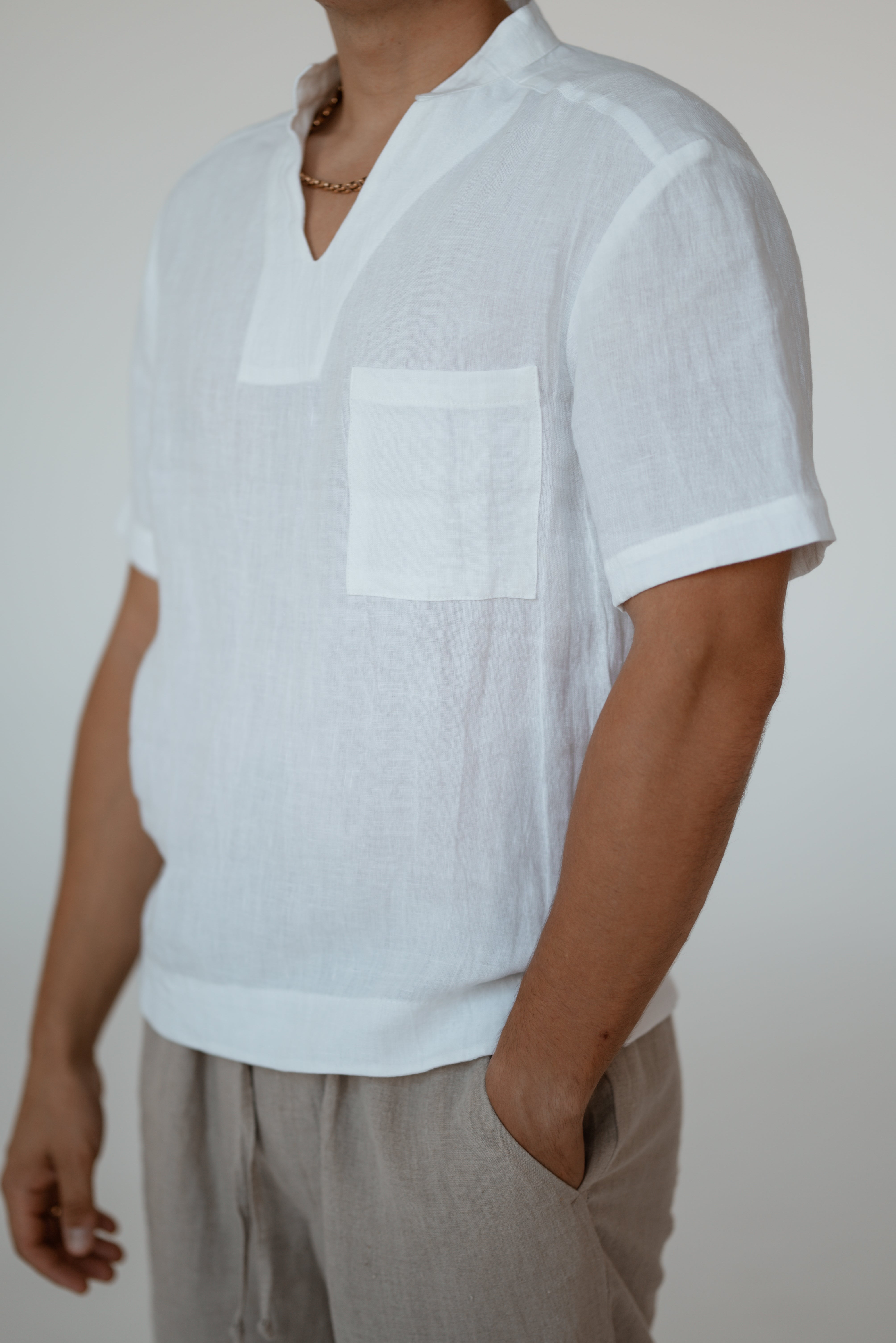 Linen T-shirt CM026 in OPTICAL WHITE