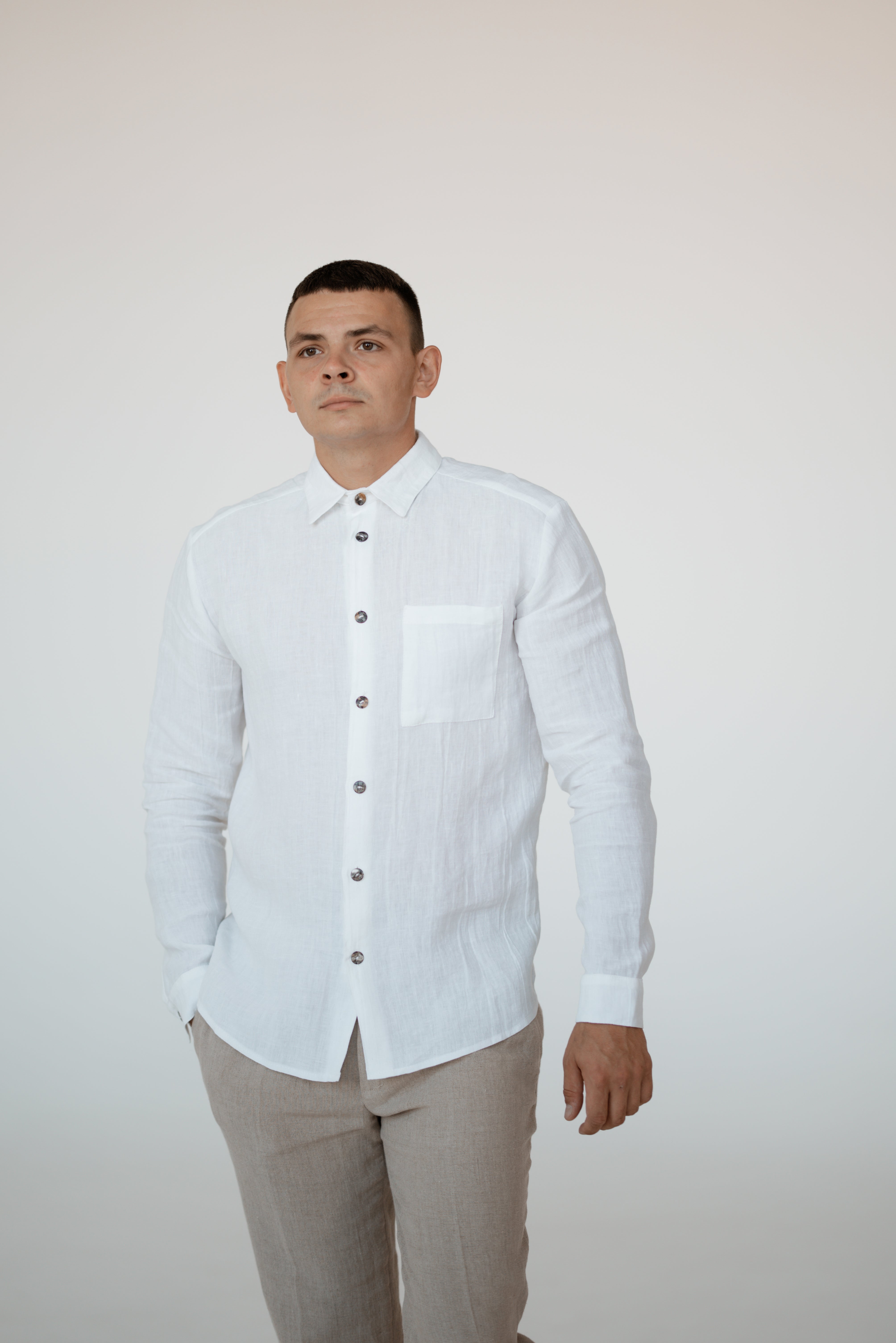 Linen Men Shirts CM018 in Optical White