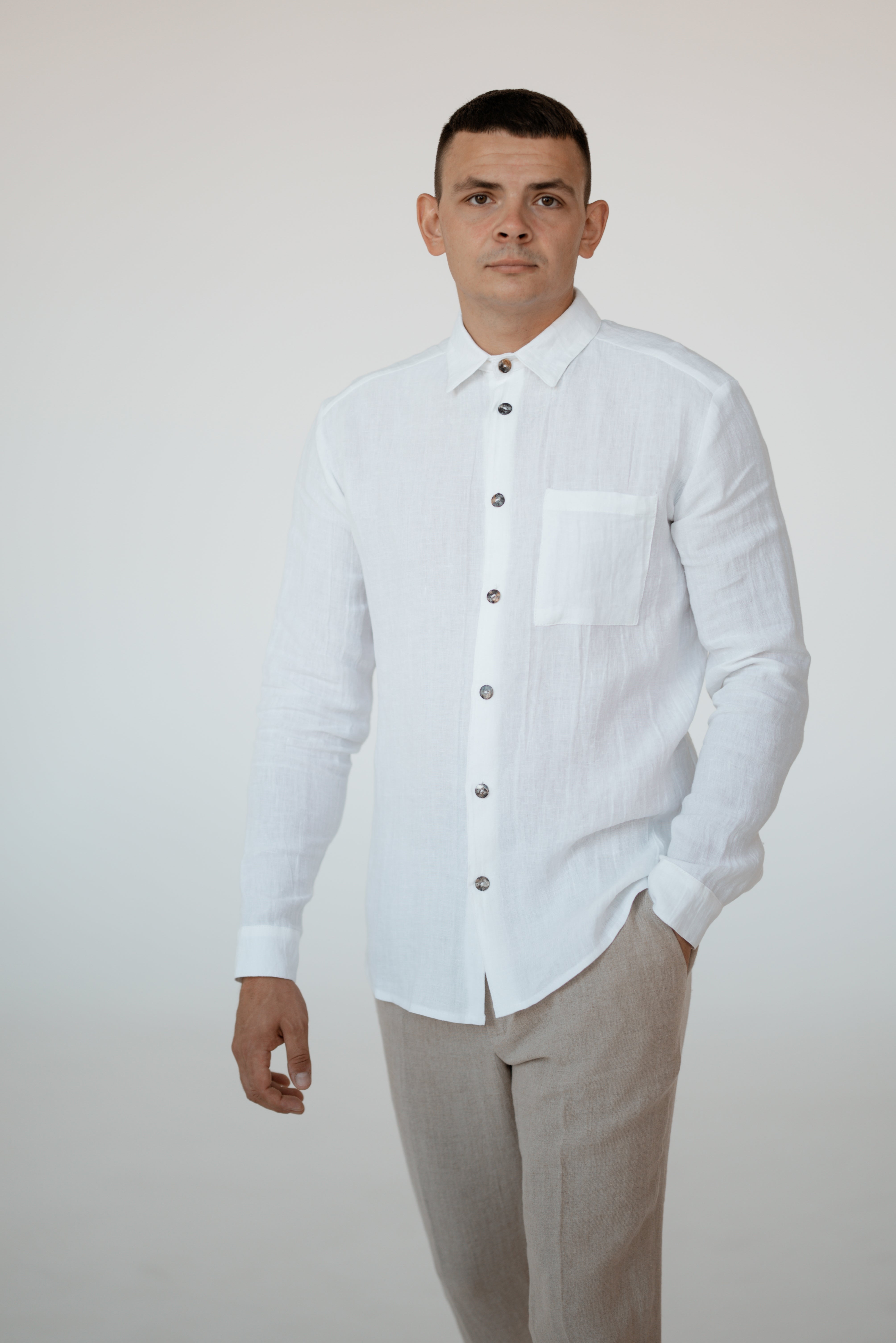 Linen Men Shirts CM018 in Optical White