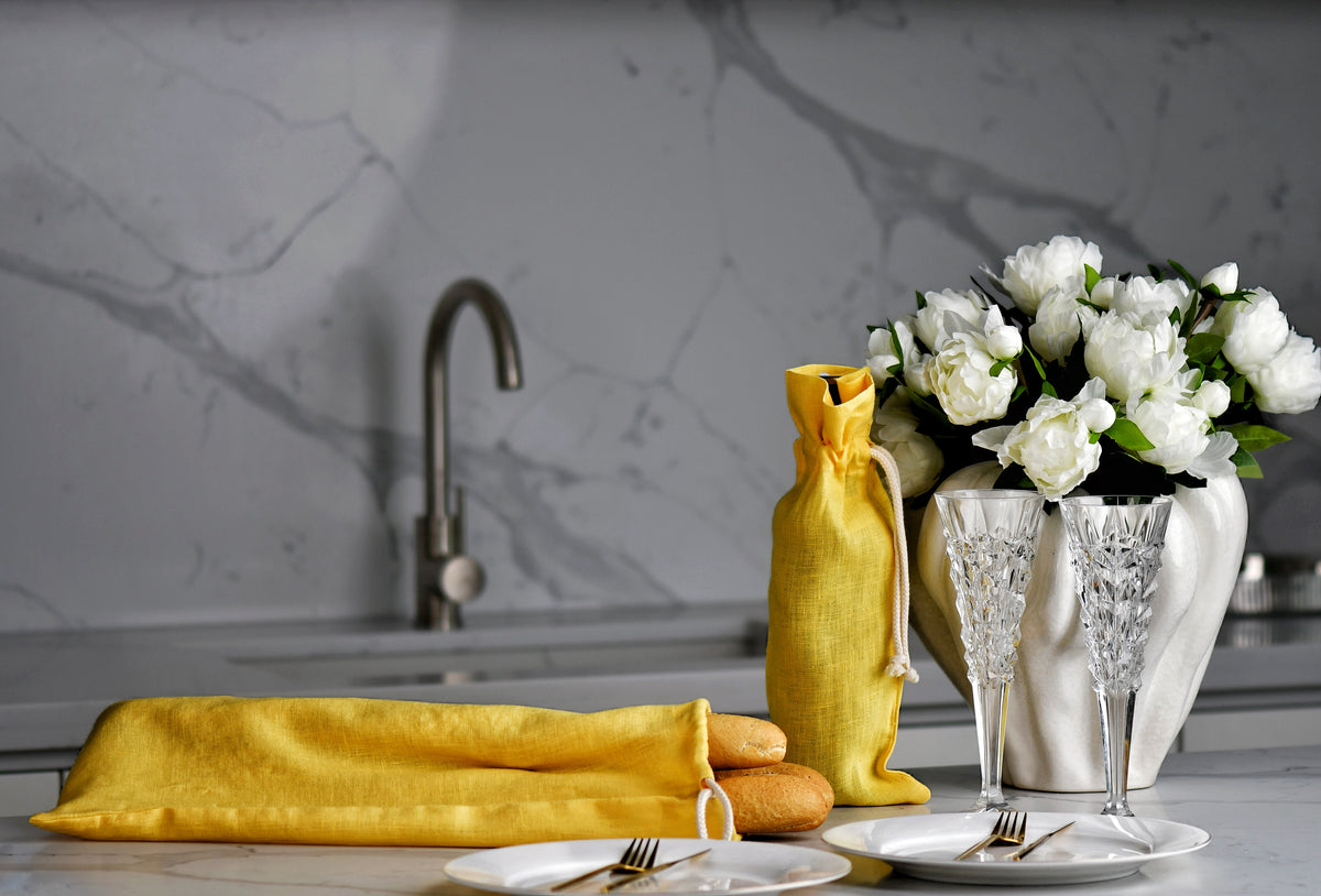 Linen Wine Bag KW001 in Yellow colour (22A)