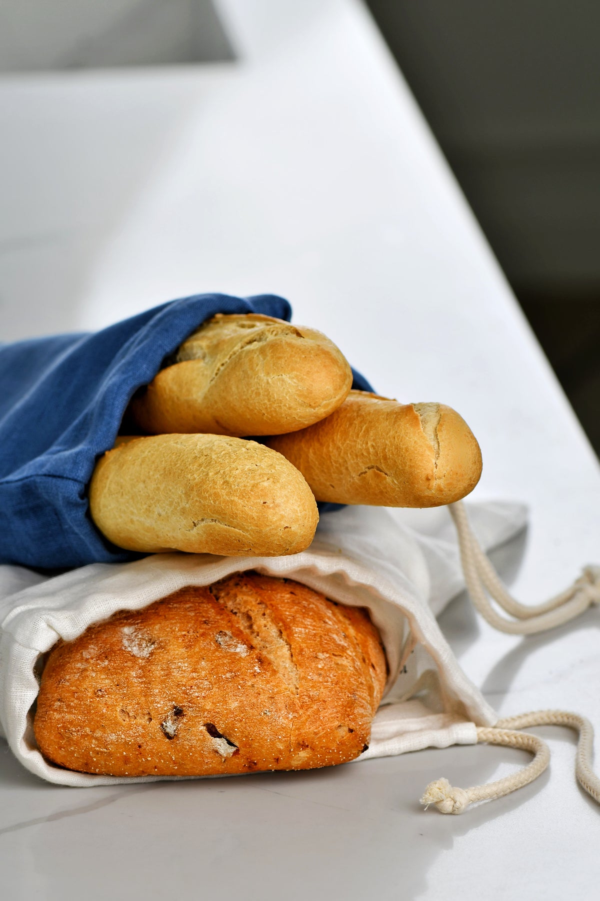Linen Baguette Bread Bag KB001  in yellow colour (22A)