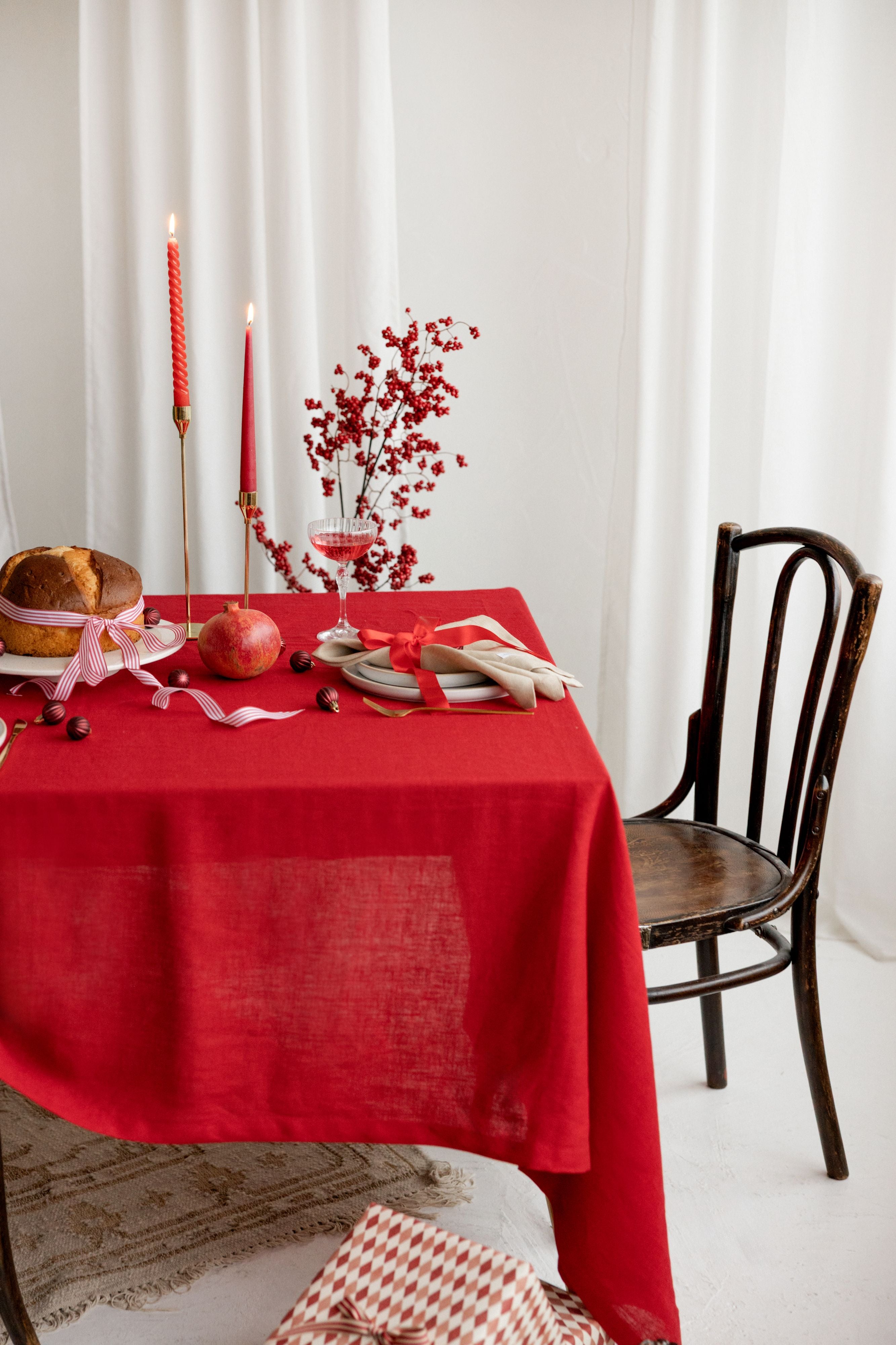Linen Tablecloth TC002 in RED COLOUR (2)