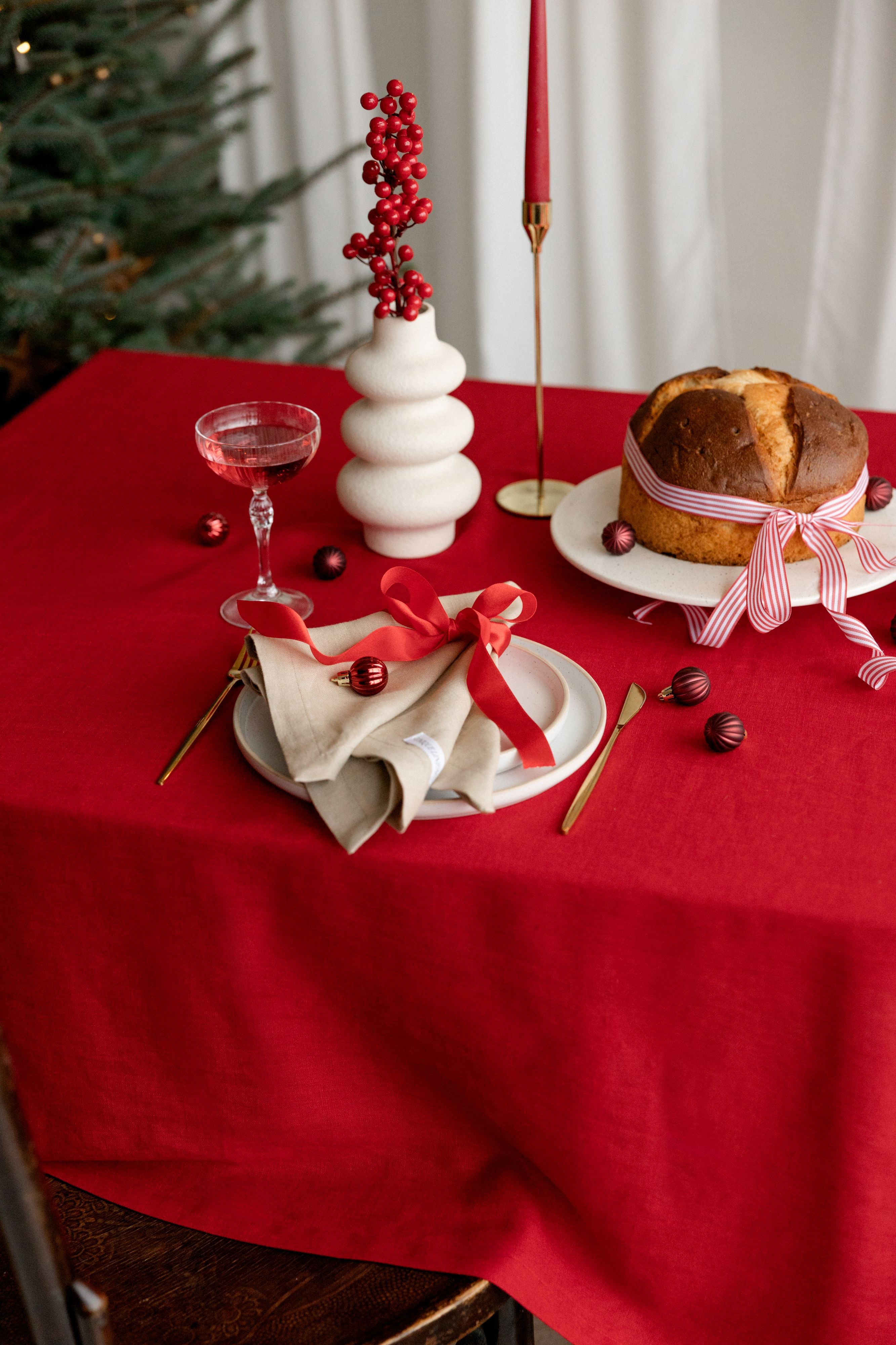 Linen Tablecloth TC002 in RED COLOUR (2)