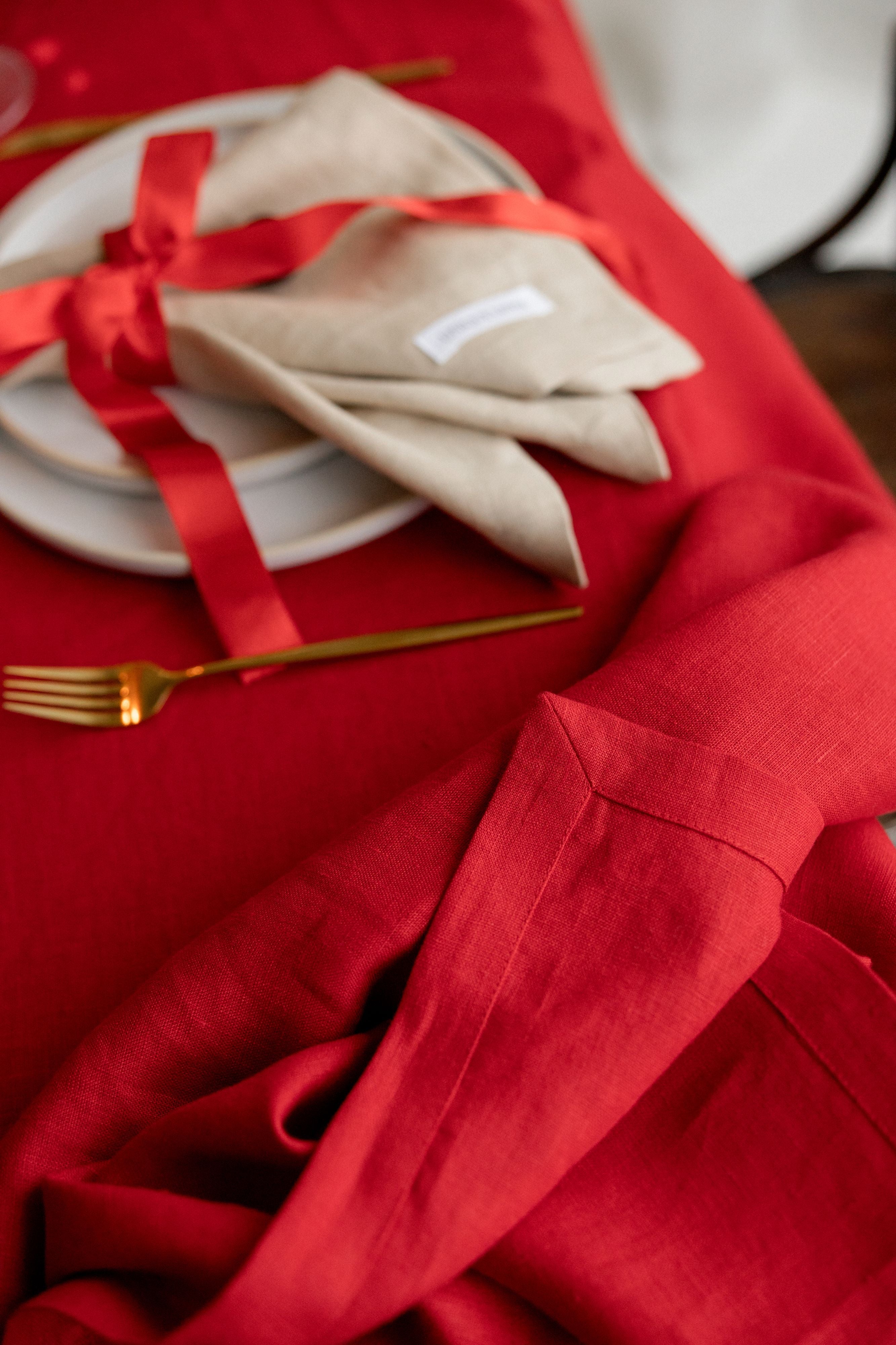 Linen Tablecloth TC002 in RED COLOUR (2)
