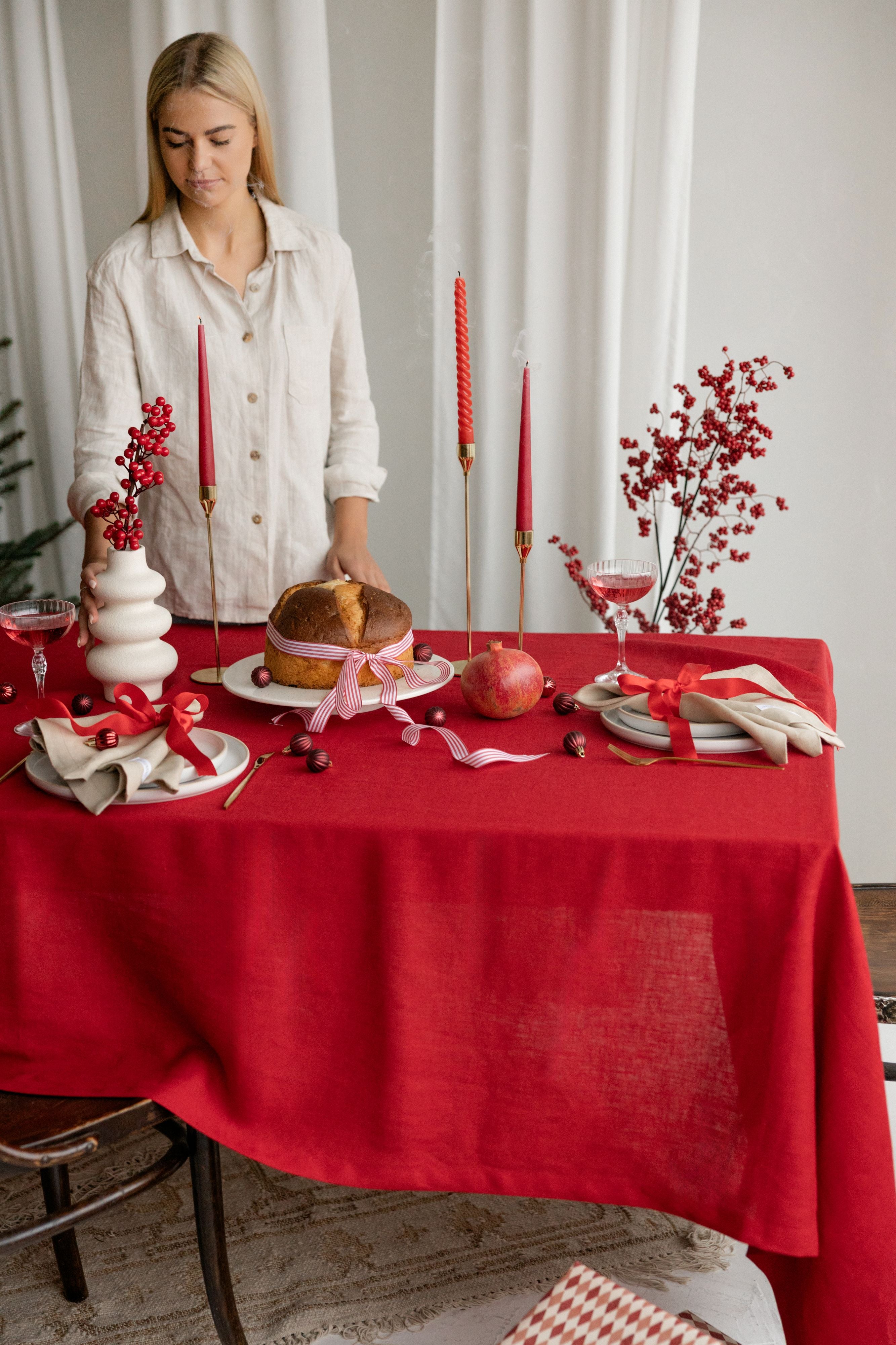 Linen Tablecloth TC002 in RED COLOUR (2)