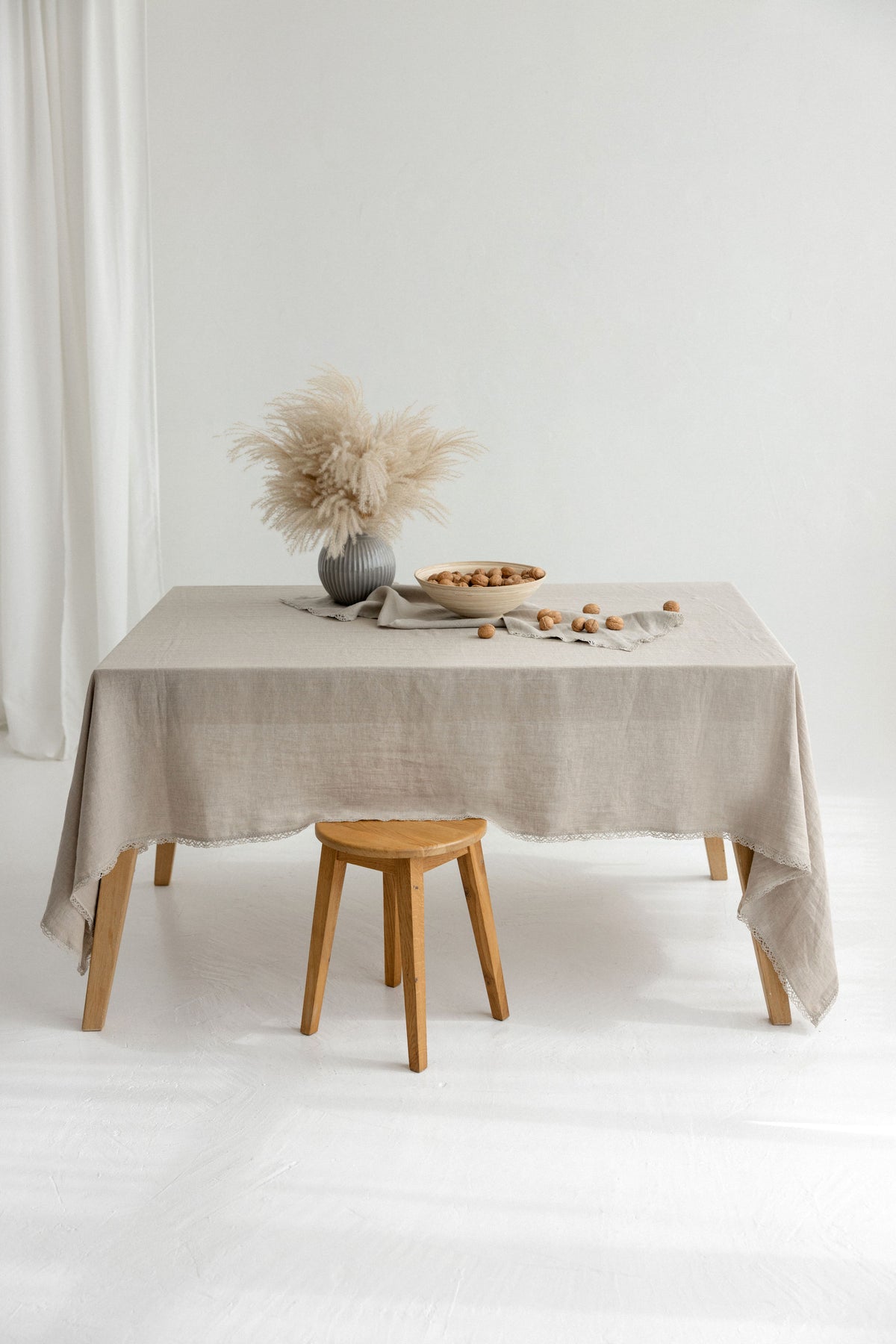 Linen Tablelcoth TC006 with lace IN NATURAL COLOUR