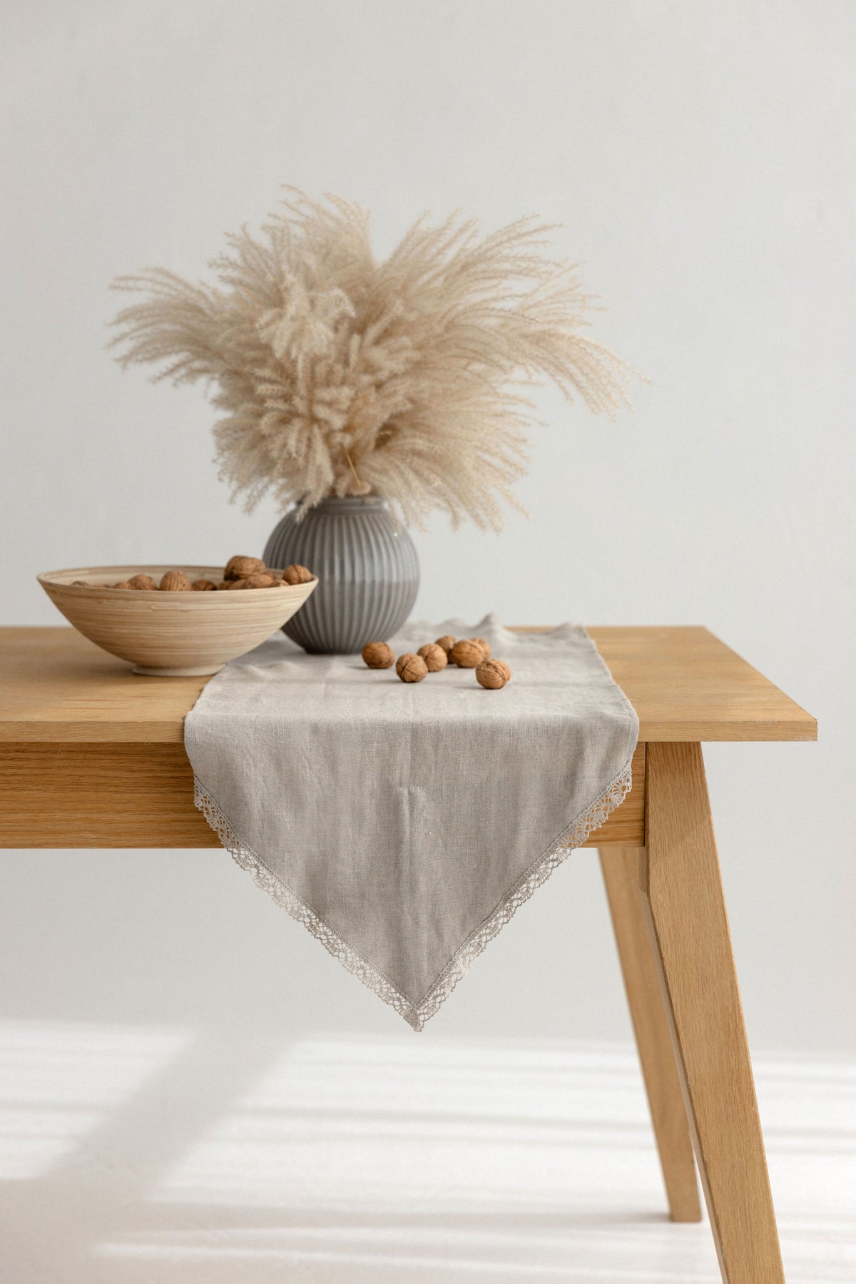 Linen Table Runner TR002 with lace trim in NATURAL COLOUR