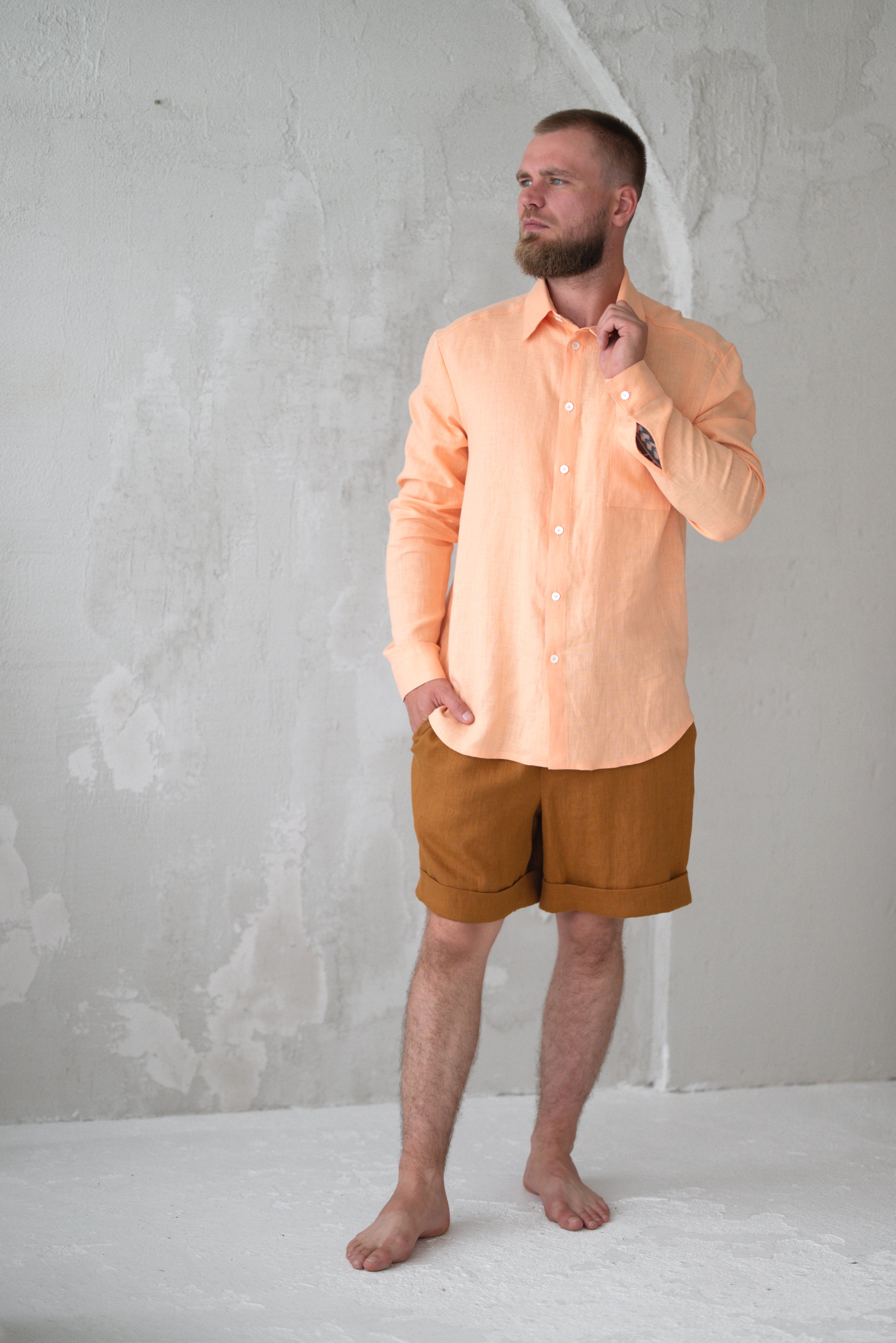 Linen Men Shirts CM018 in PEACH (3583)