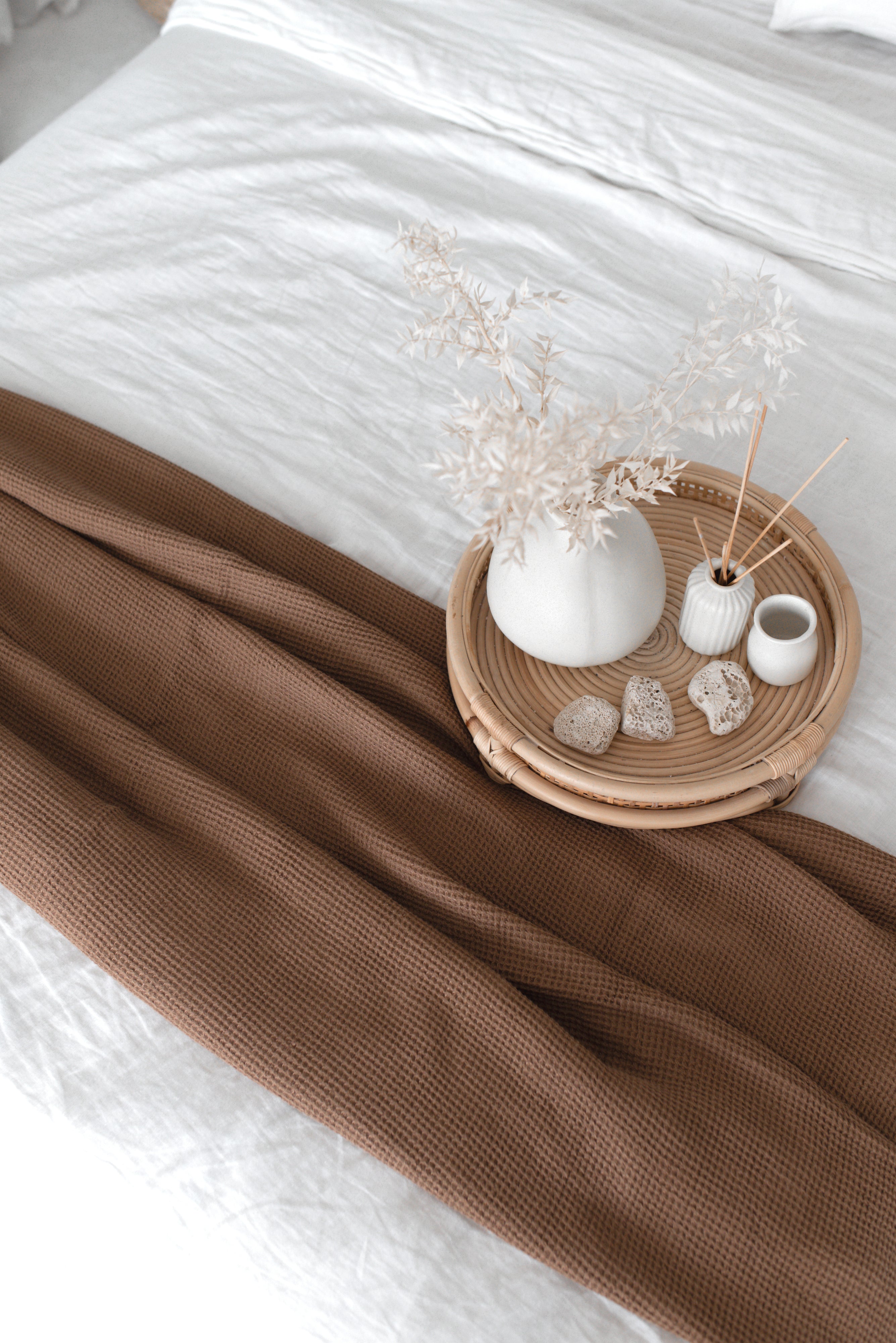 Linen Waffle blanket/throw BB001 in RAW UMBER COLOUR