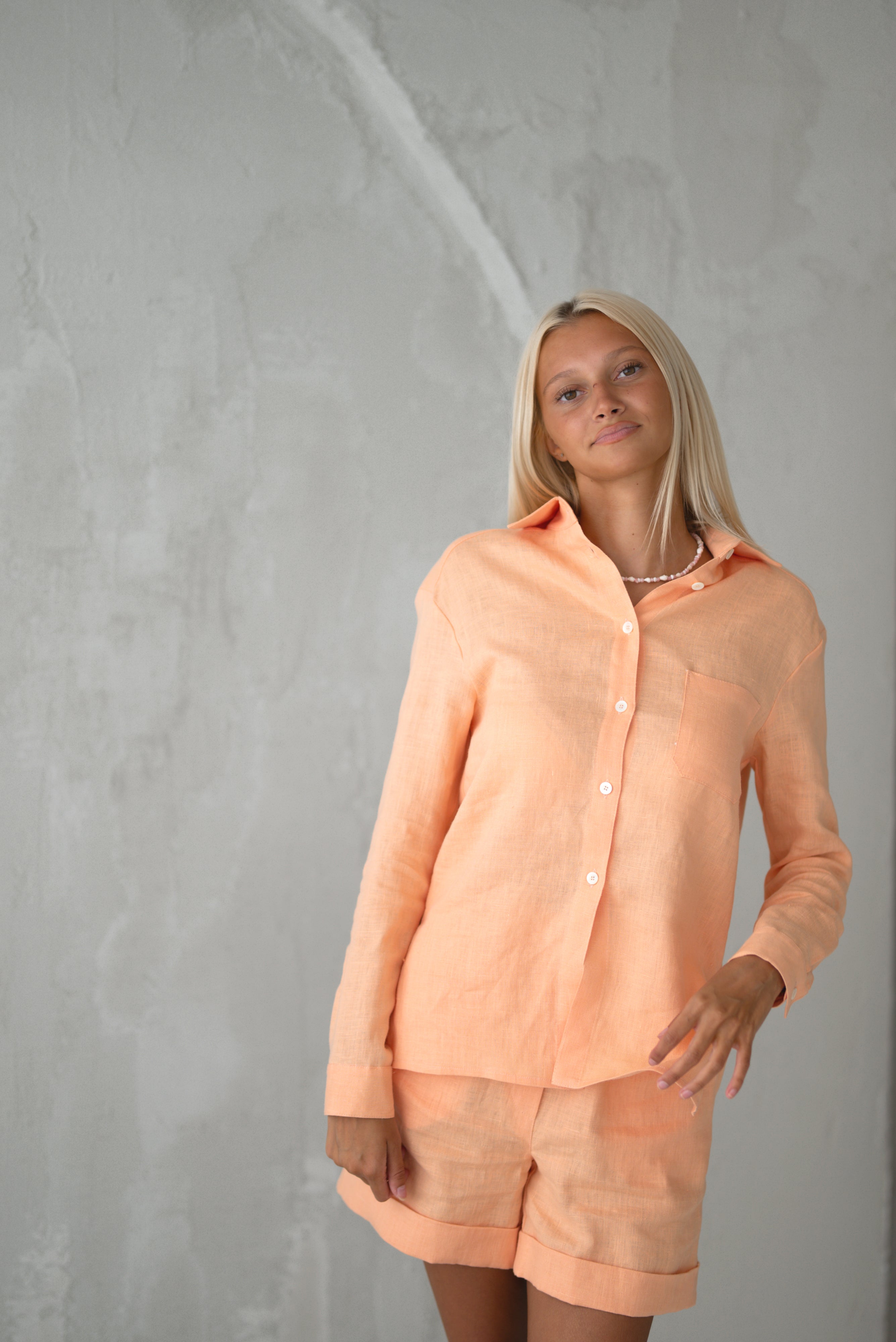 Linen Shirts CW004 in PEACH colour (3583)