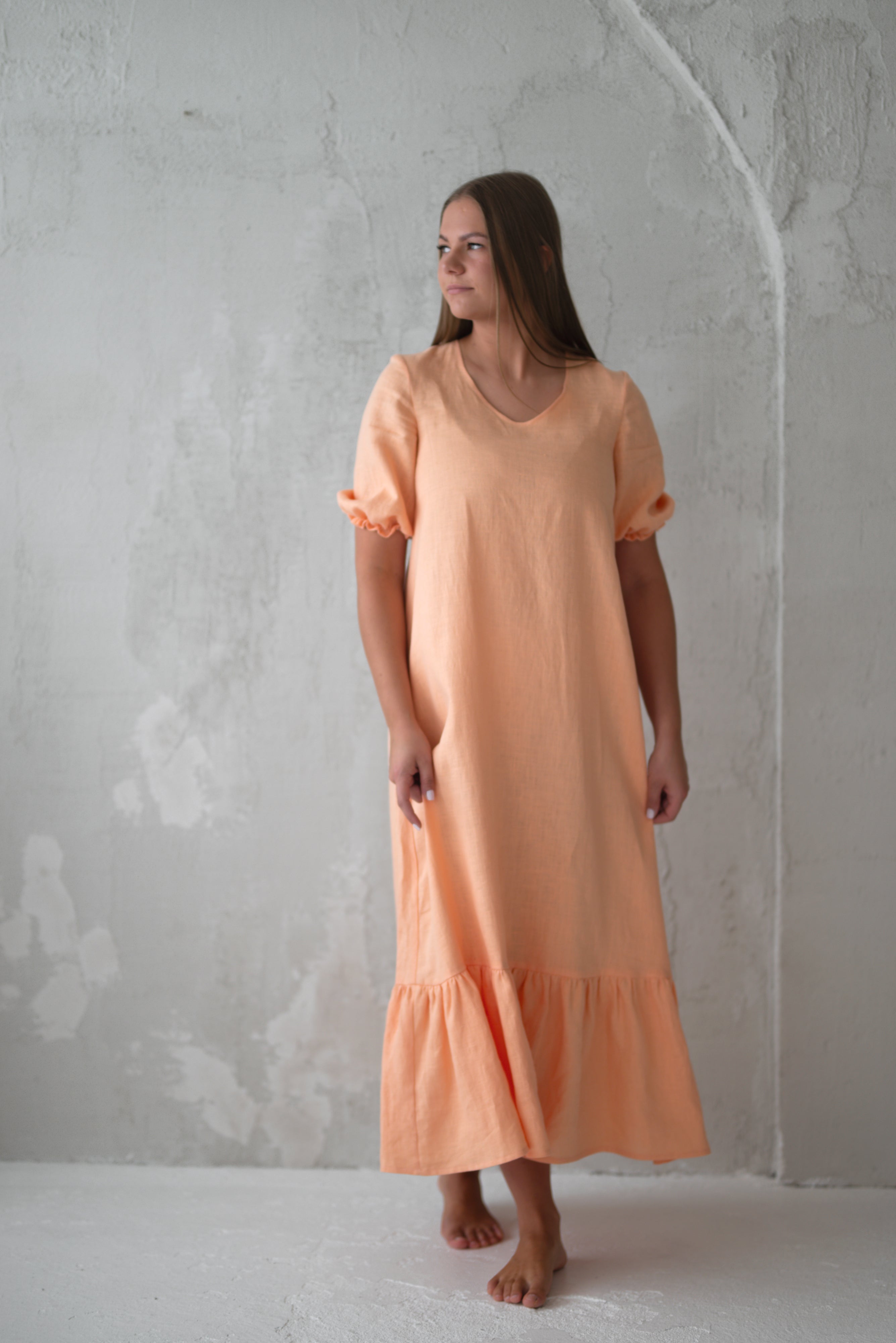 Linen dress CW023 in PEACH COLOUR (3583)