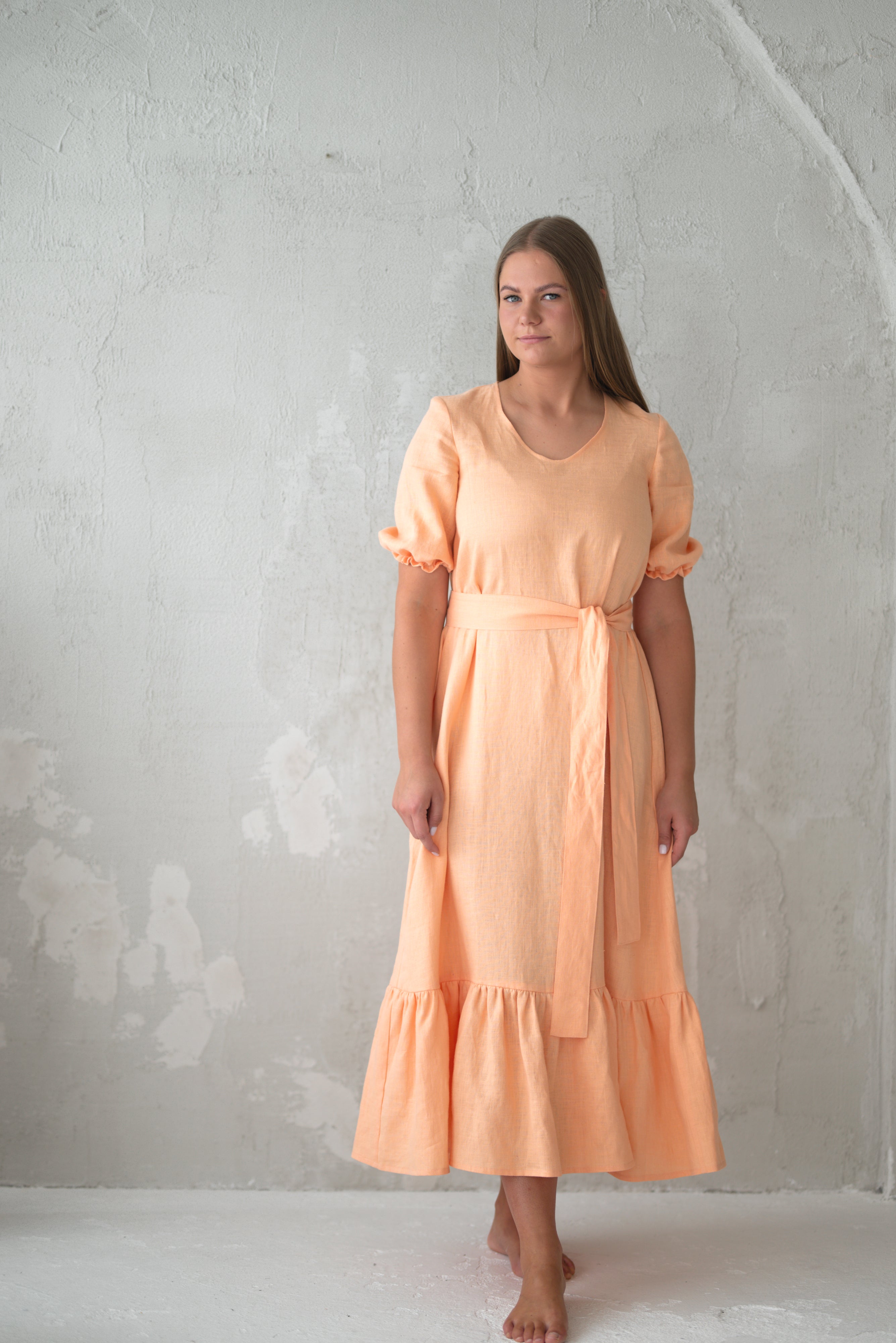 Linen dress CW023 in PEACH COLOUR (3583)