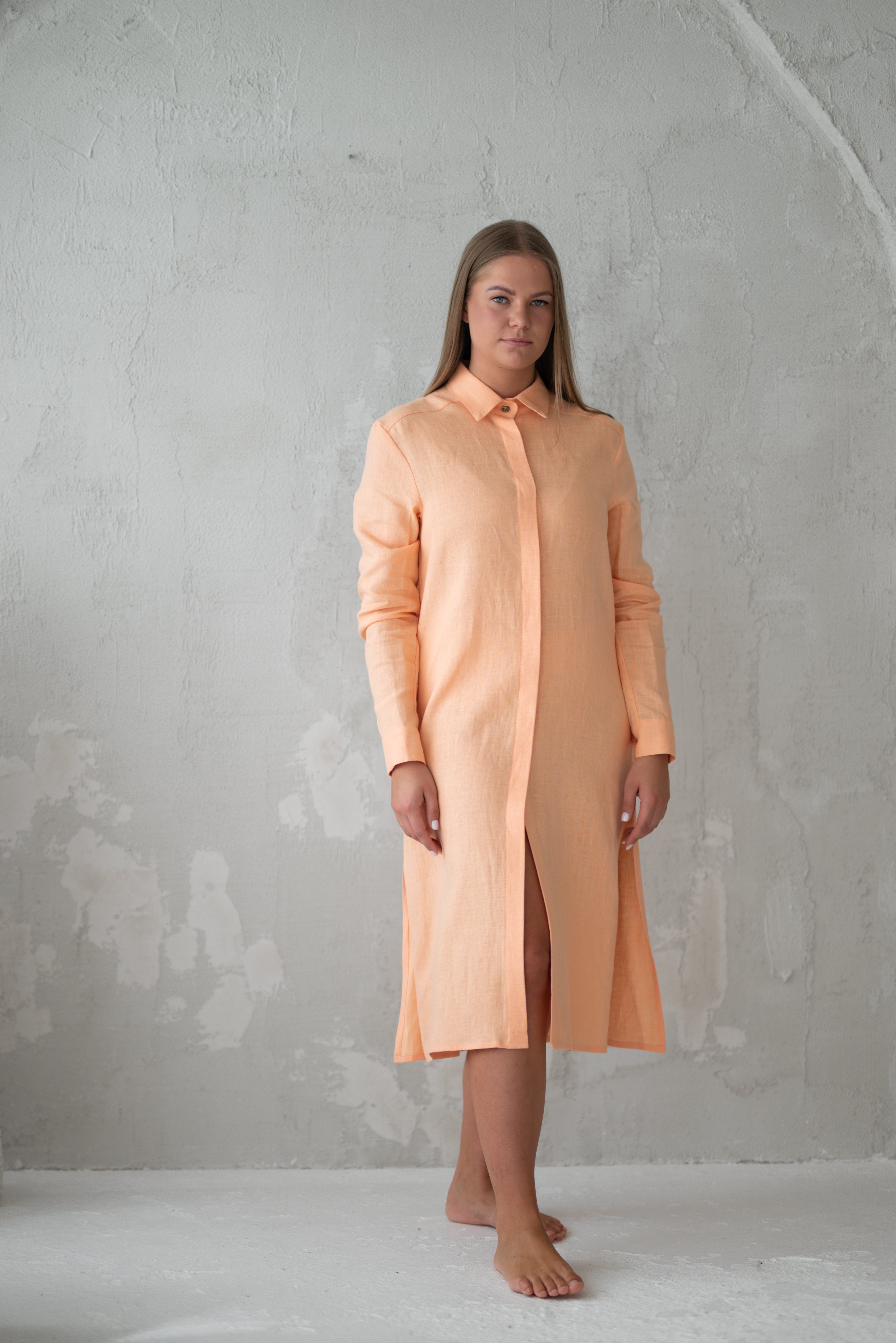 Beach linen tunic/dress CW008 with belt in PEACH COLOUR (3583)