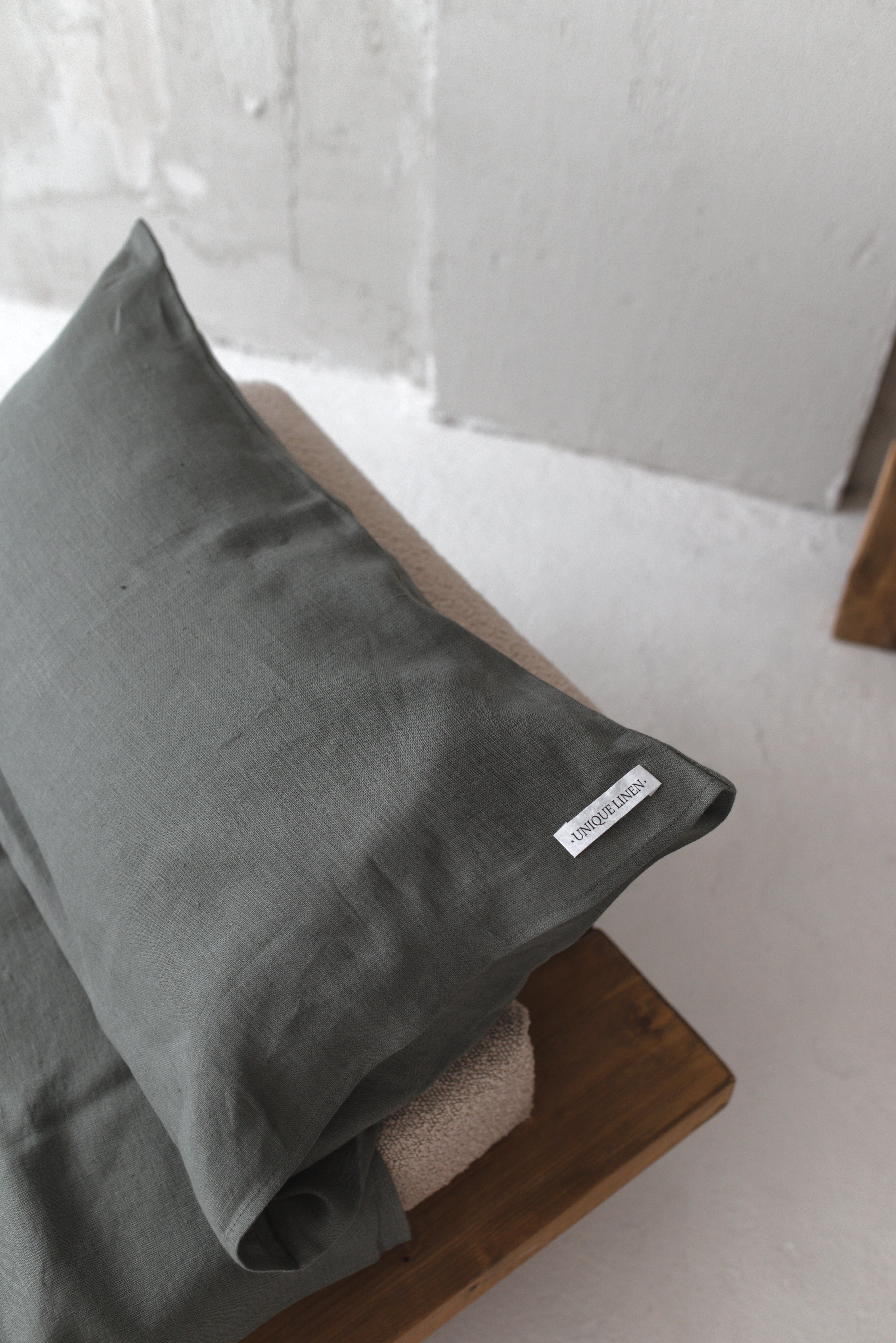 Linen Pillowcase BP003 with coconut buttons in DARK FOREST (2699)