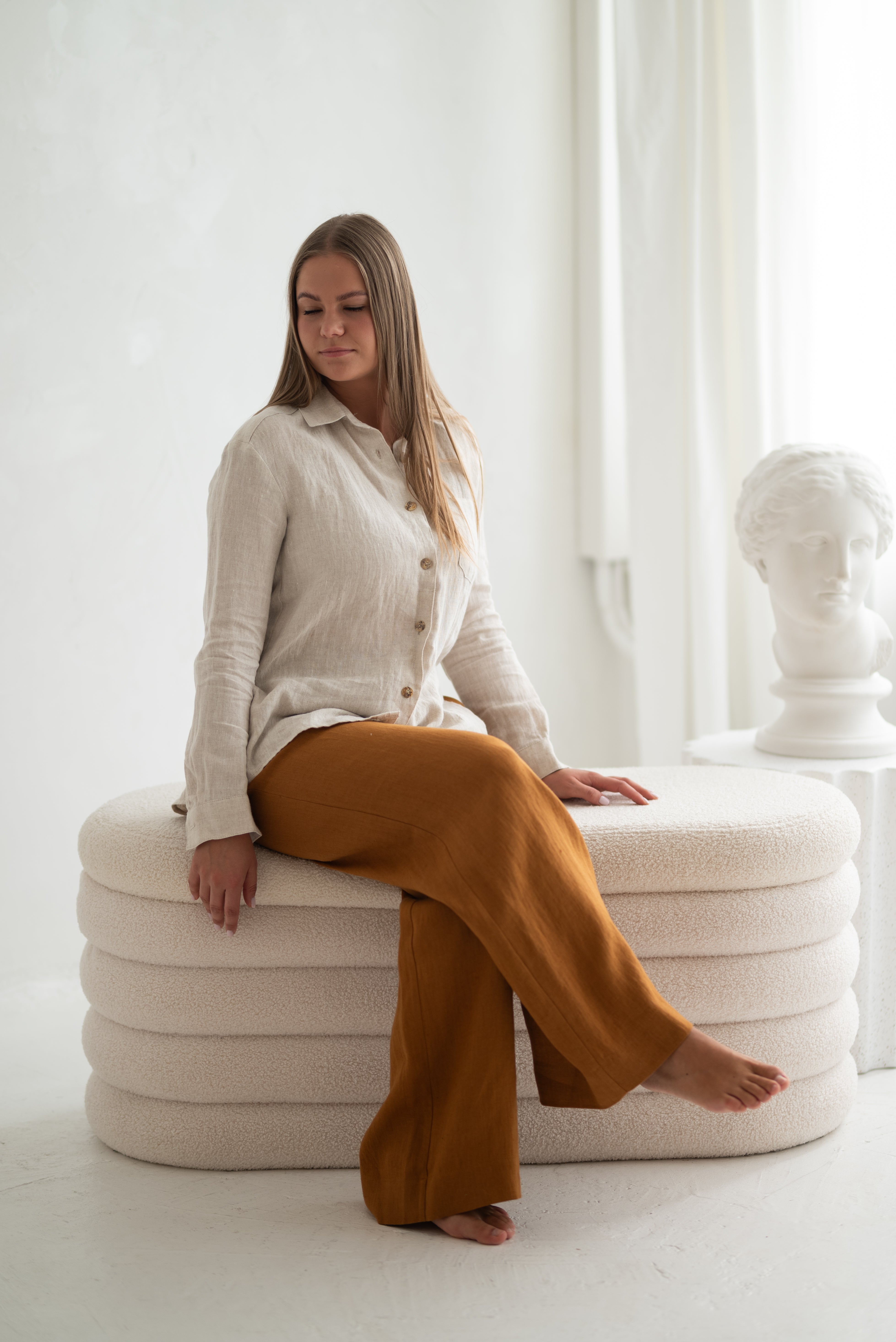 Wide linen pants CW006 in Cinnamon COLOUR (3330)