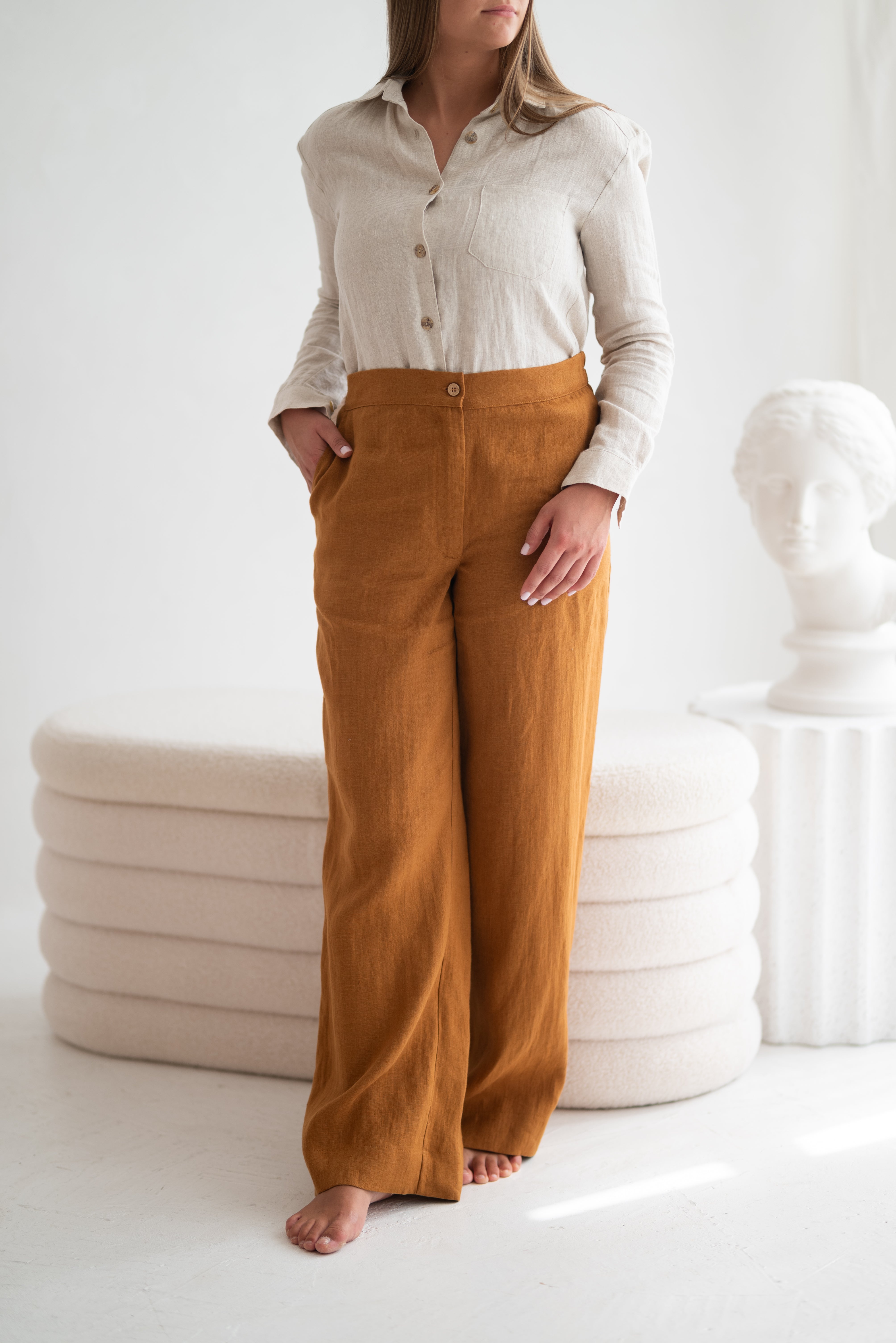 Wide linen pants CW006 in Cinnamon COLOUR (3330)