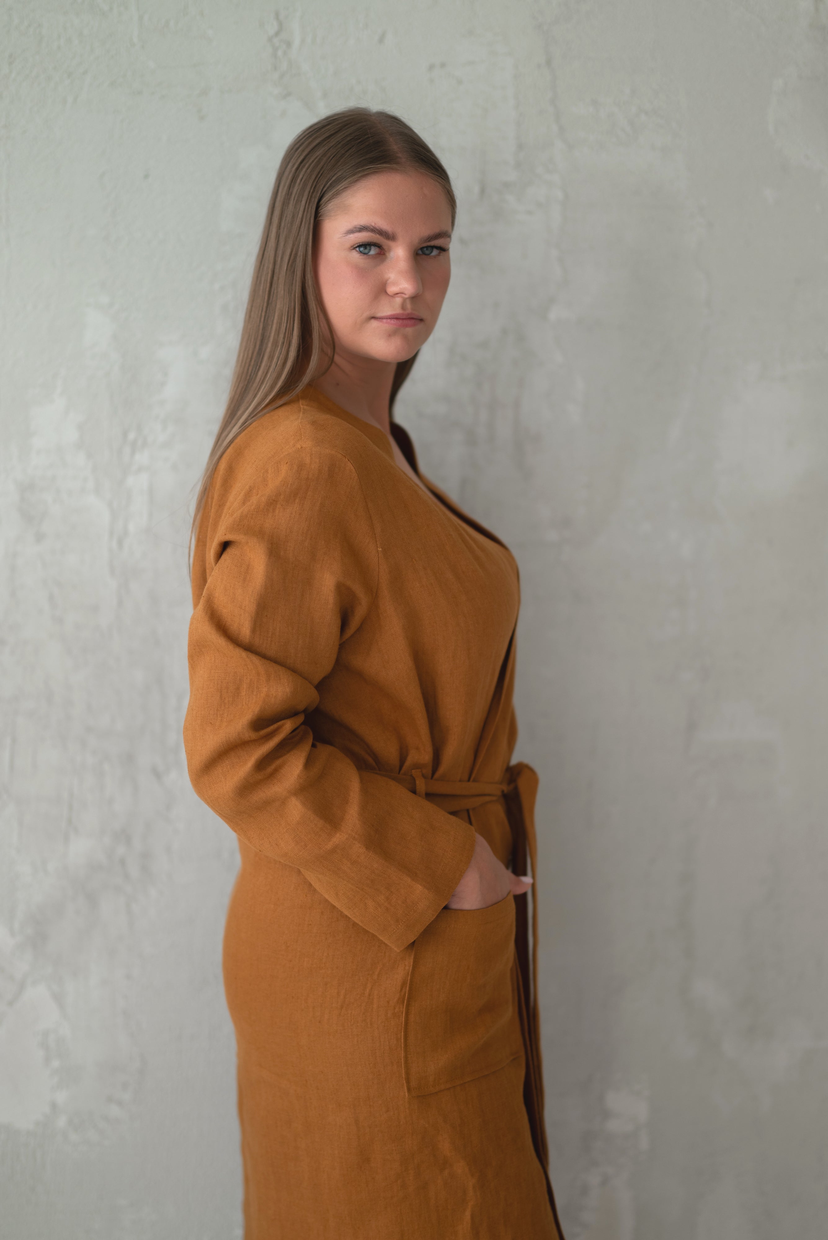 Linen bathrobe BL024 in CINNAMON colour (3330)