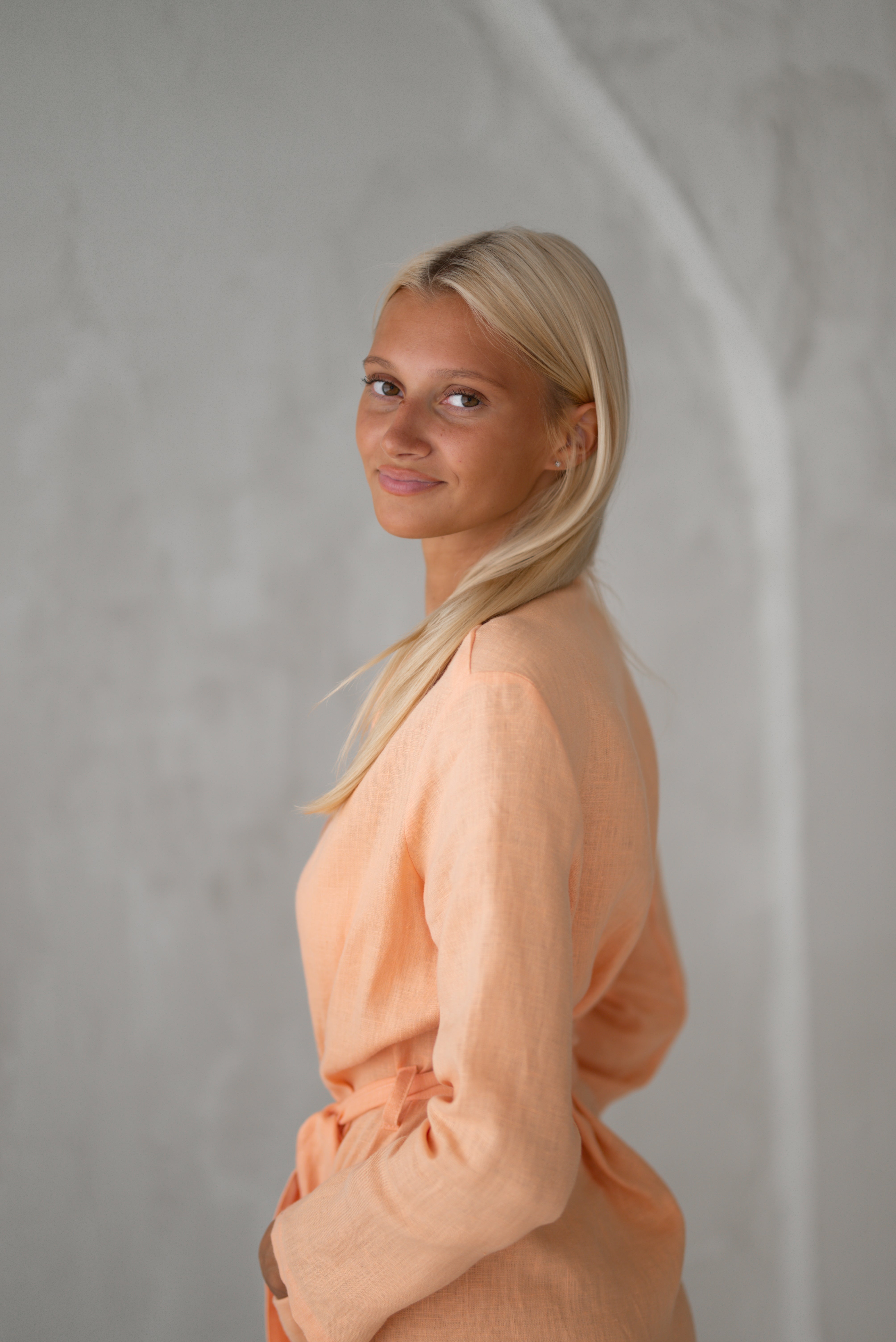 Linen bathrobe BL024 in PEACH colour (3583)