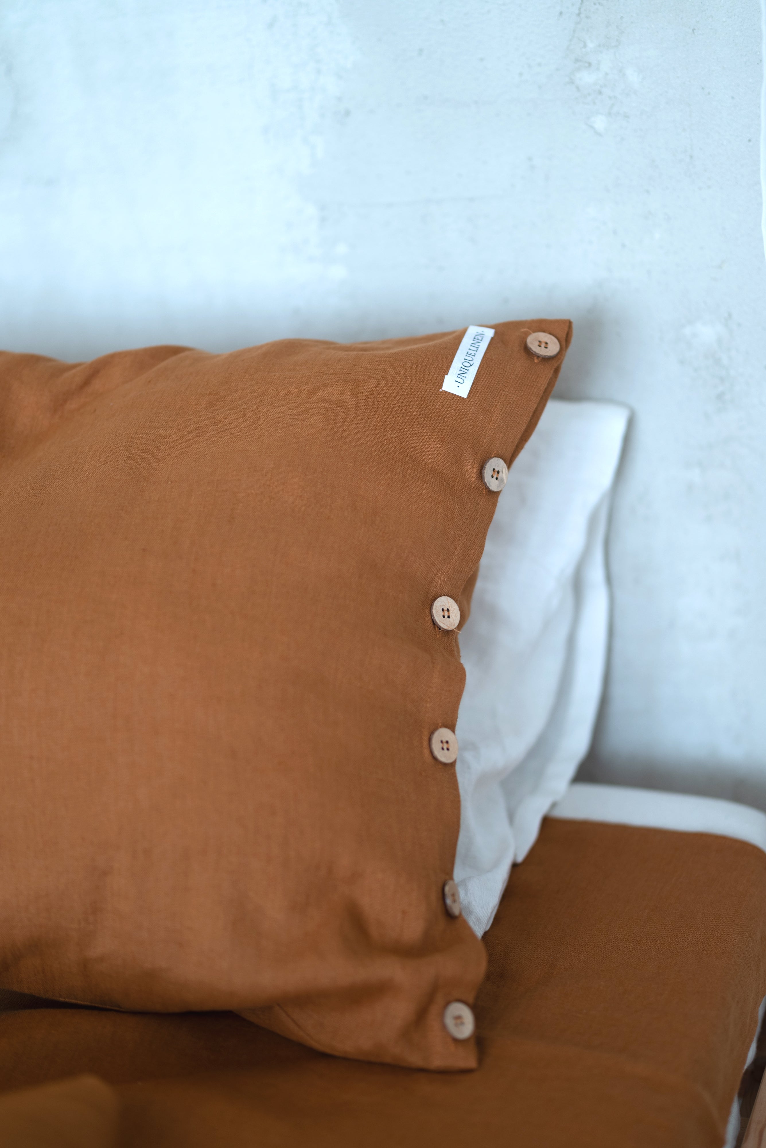 Linen Pillowcase BP003 with coconut buttons in CINNAMON COLOUR (3330)