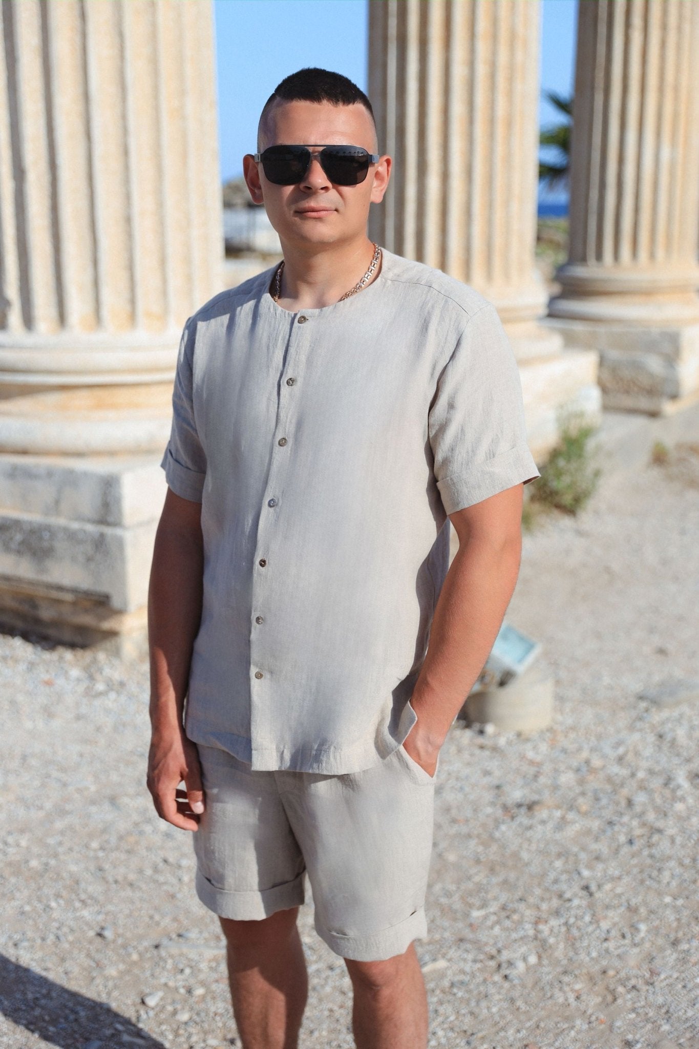 シャツ URU/LINEN L/S SHORT LENGTH SHIRTS/Natura Short Sleeves Linen Shirts CM009